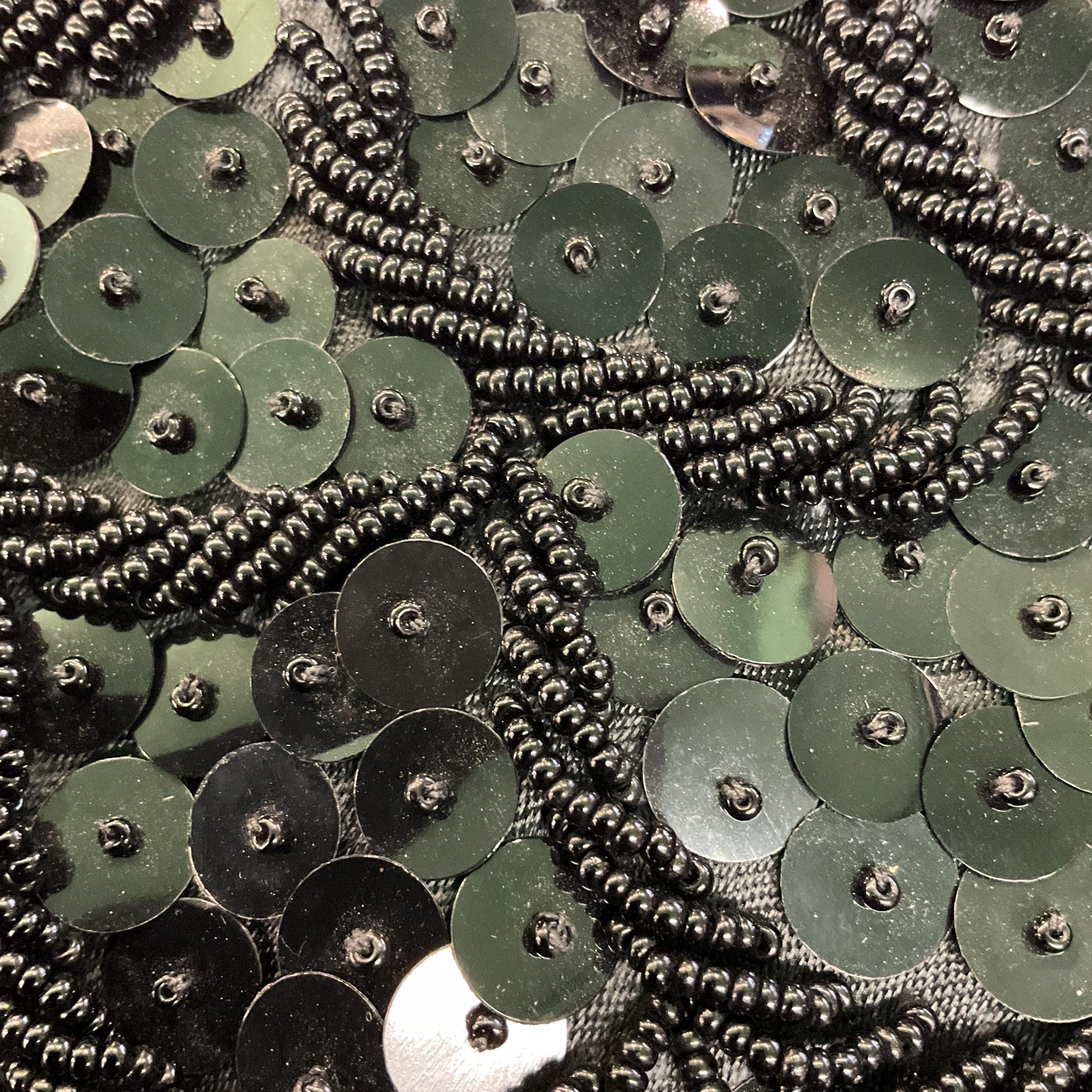 Vintage 1950s Black Beaded Evening Bag , Black satin with seed beads and sequins, formal event