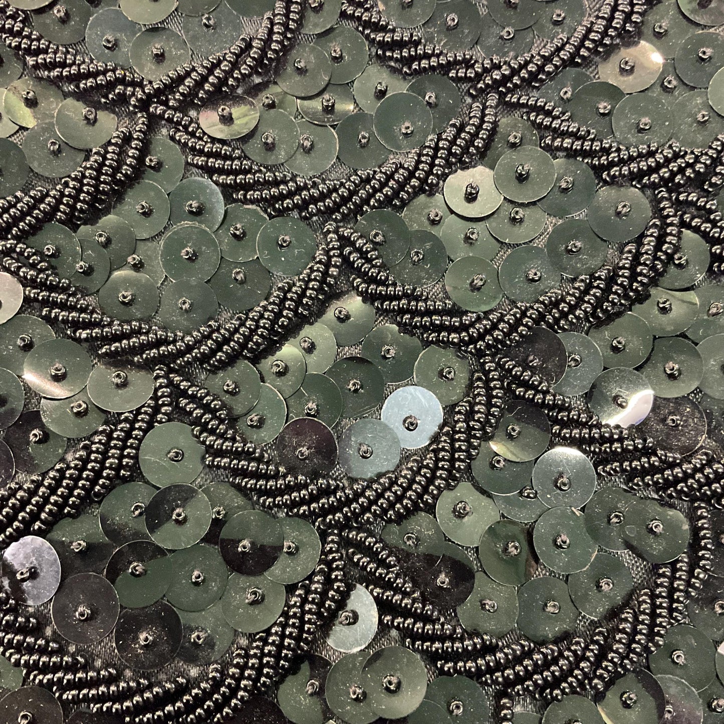 Vintage 1950s Black Beaded Evening Bag , Black satin with seed beads and sequins, formal event