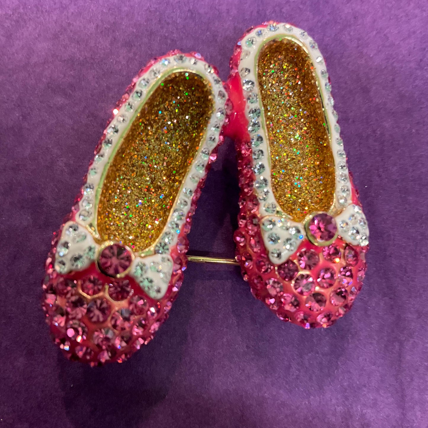 Vintage Butler and Wilson Dorothy’s Slippers Large Pink Crystal Brooch, Gold tone with pink and silver crystals , Shoe lover gift