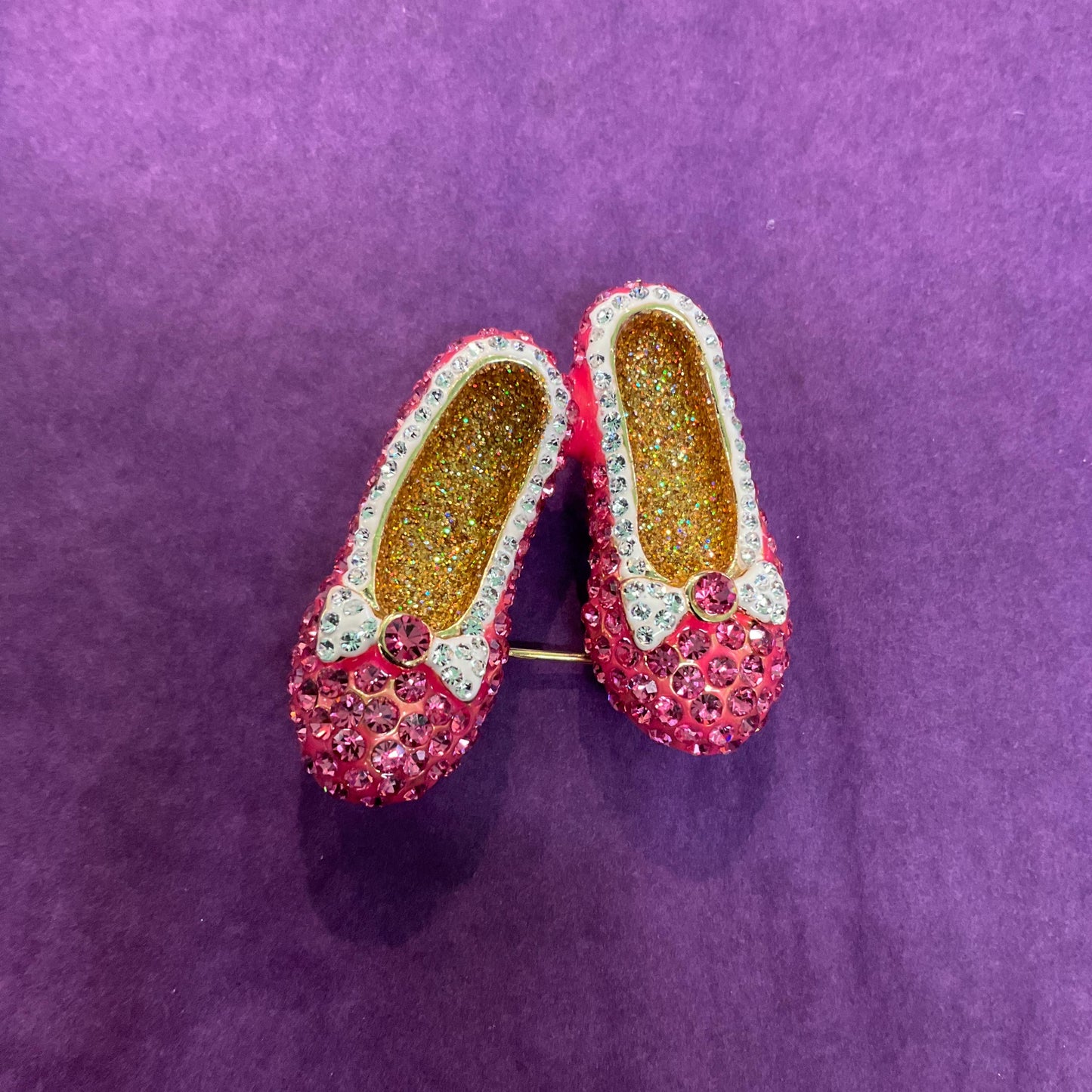 Vintage Butler and Wilson Dorothy’s Slippers Large Pink Crystal Brooch, Gold tone with pink and silver crystals , Shoe lover gift