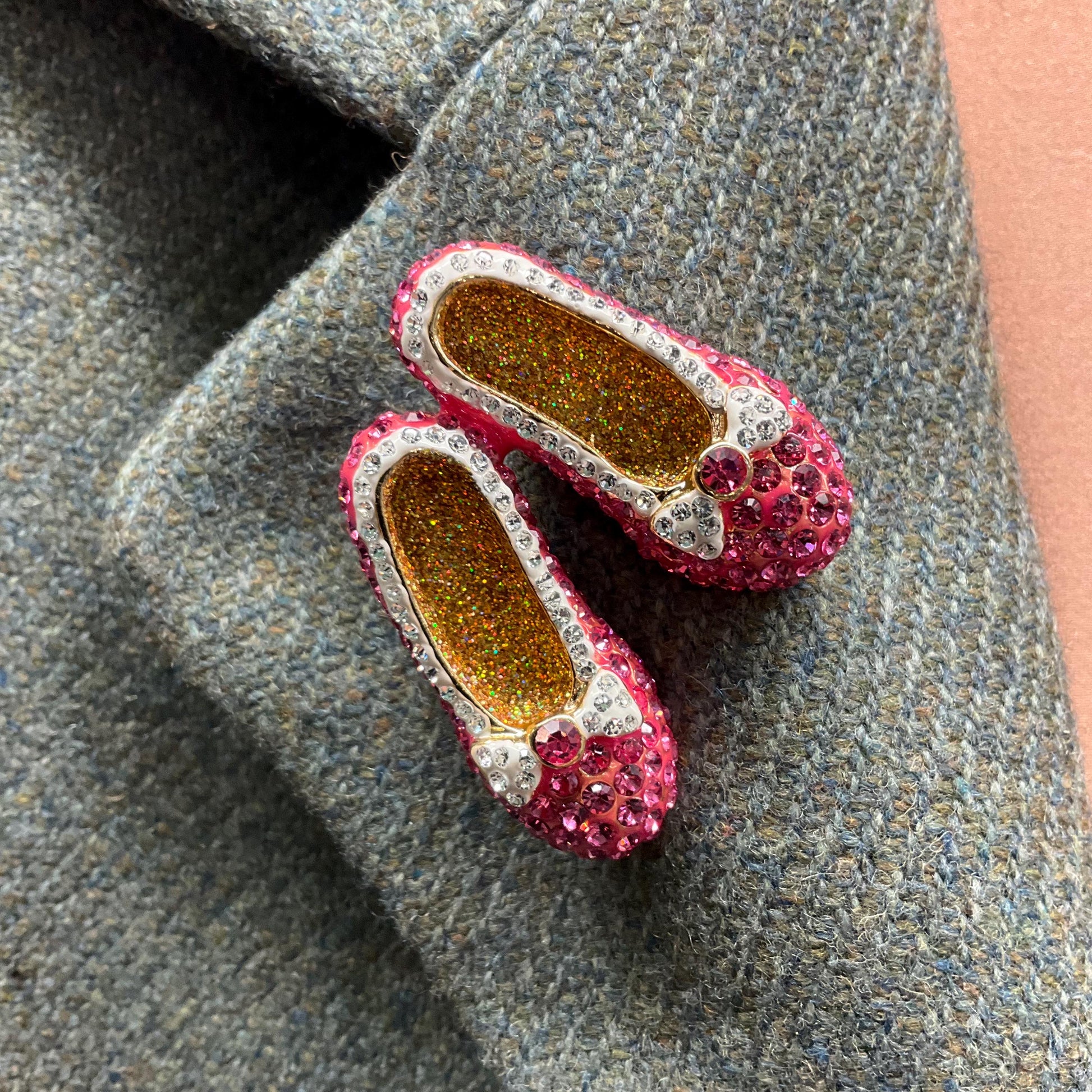 Vintage Butler and Wilson Dorothy’s Slippers Large Pink Crystal Brooch, Gold tone with pink and silver crystals , Shoe lover gift