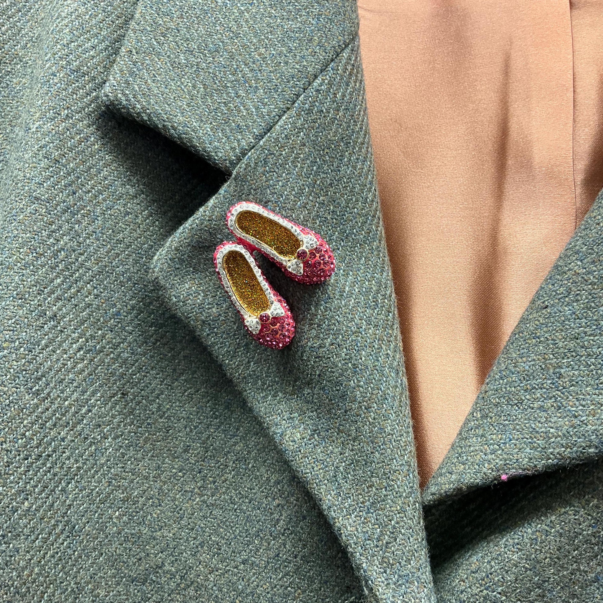 Vintage Butler and Wilson Dorothy’s Slippers Large Pink Crystal Brooch, Gold tone with pink and silver crystals , Shoe lover gift