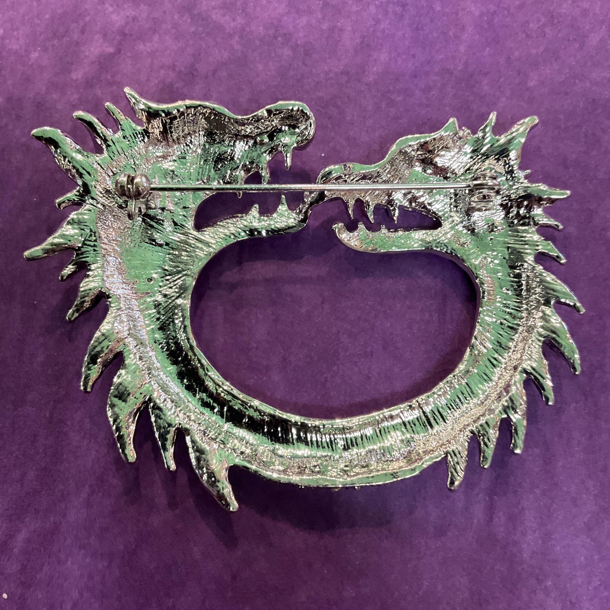 Vintage Statement Aurora Borealis Crystal Dragons Brooch, Silver tone with Rainbow rhinestones, Sustainable Gift