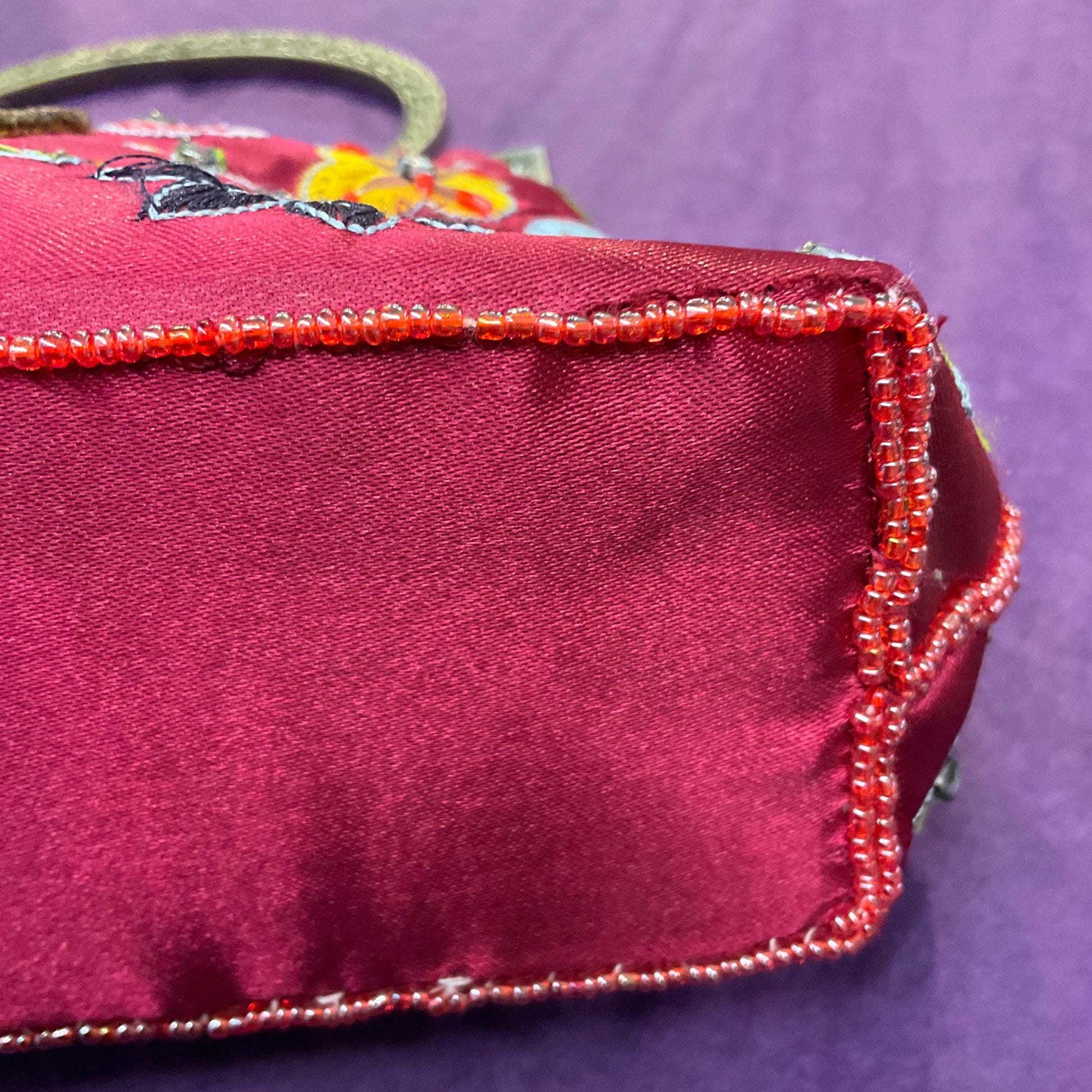 Vintage Butler and Wilson Embroidered and Beaded Satin Evening Bag, Deep Rose Pink, Abstract florals with silver crystal trim