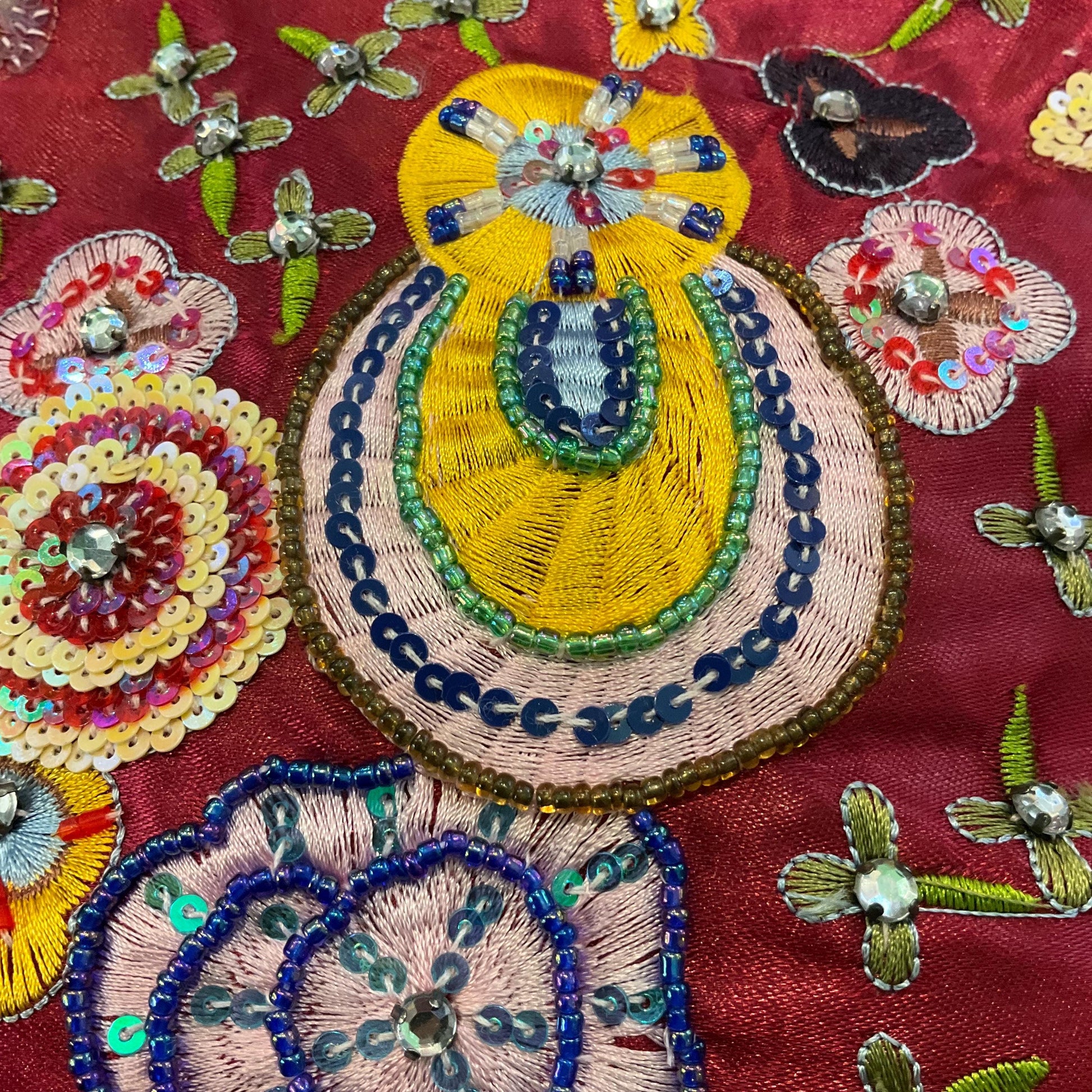 Vintage Butler and Wilson Embroidered and Beaded Satin Evening Bag, Deep Rose Pink, Abstract florals with silver crystal trim