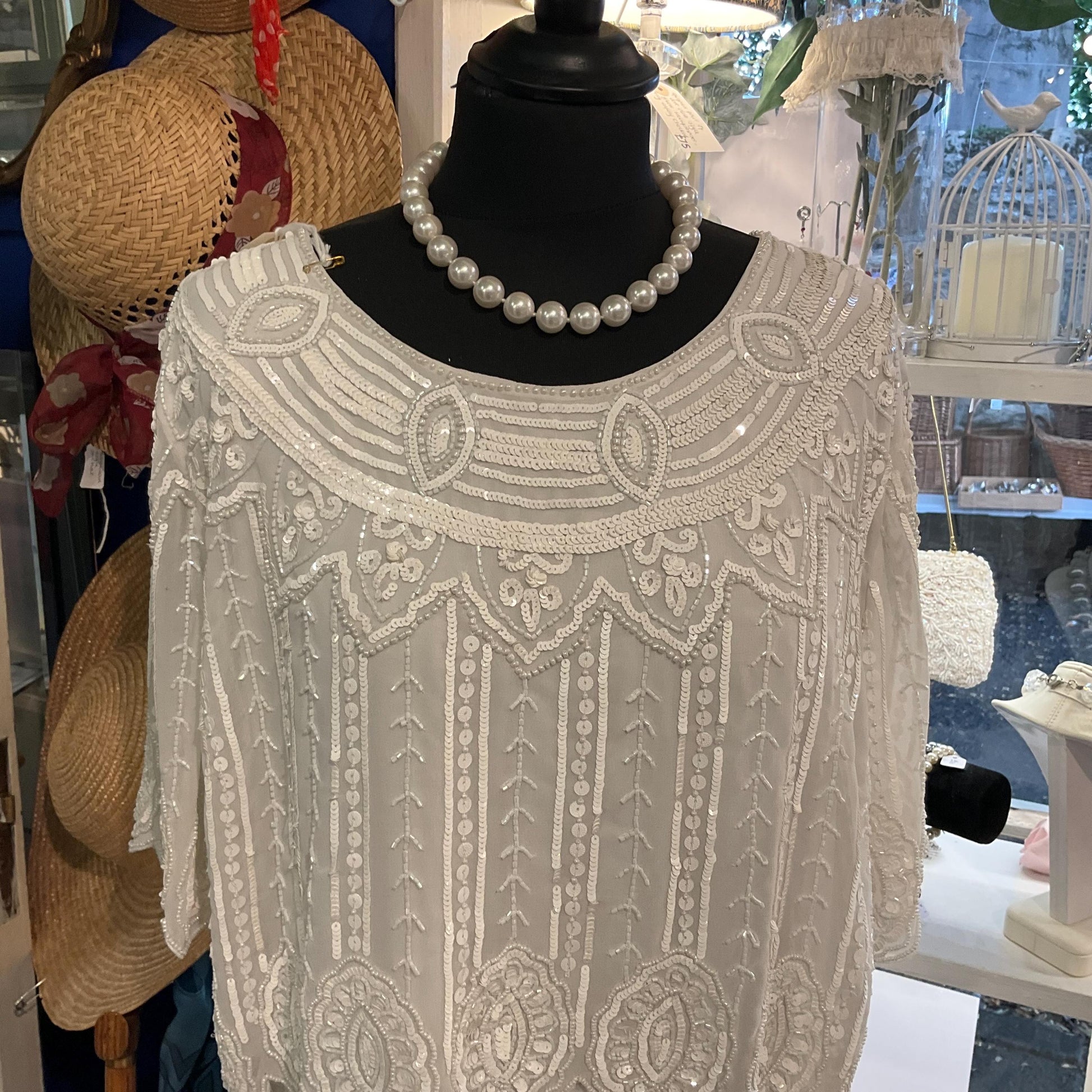 Vintage Butler and Wilson Large Faux Pearl Beaded Necklace , Silver tone with white/ pale ivory hand knotted pearls , vintage wedding