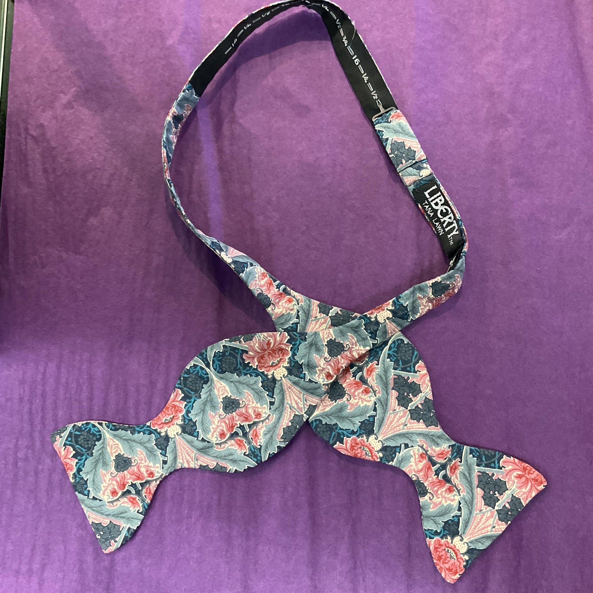 Vintage Liberty ‘Burnham’ Tana Lawn Self Tie Dickie Bow Tie, Adjustable length, Made in England, Teal, Red and Pink
