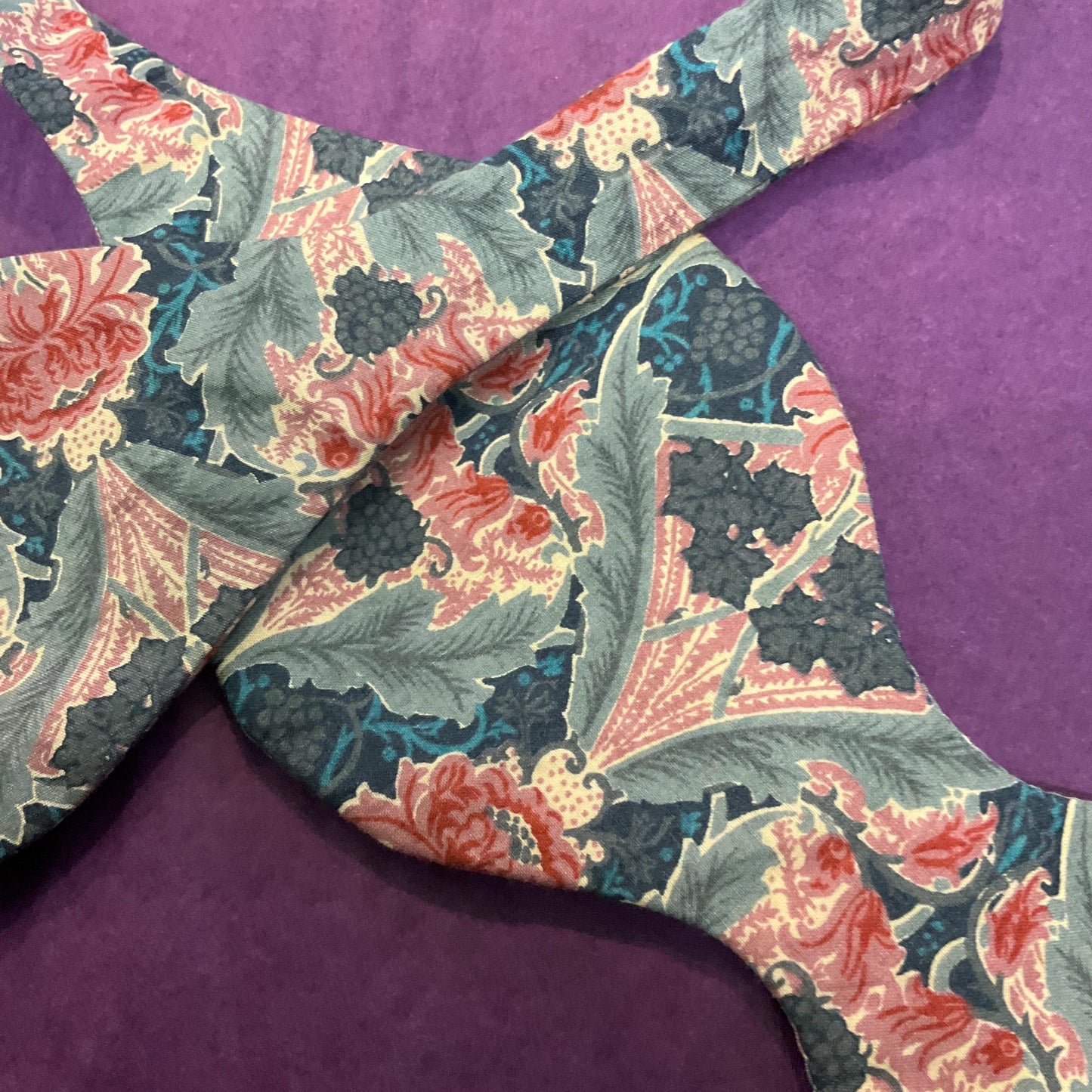 Vintage Liberty ‘Burnham’ Tana Lawn Self Tie Dickie Bow Tie, Adjustable length, Made in England, Teal, Red and Pink