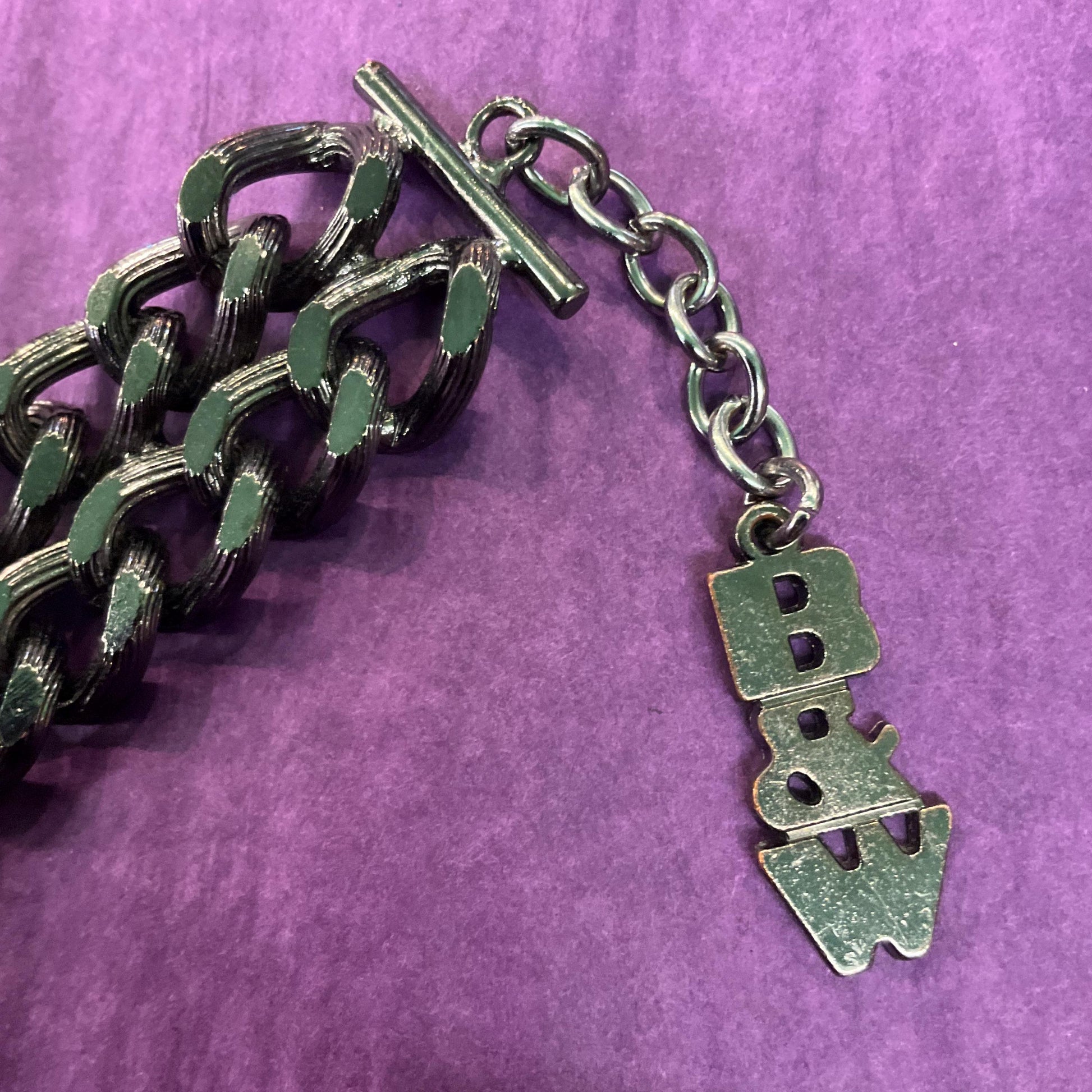 Vintage Butler and Wilson Gothic Pewter Crystal Statement Chain Bracelet , Faceted large crystal with silver and Borealis Rhinestones