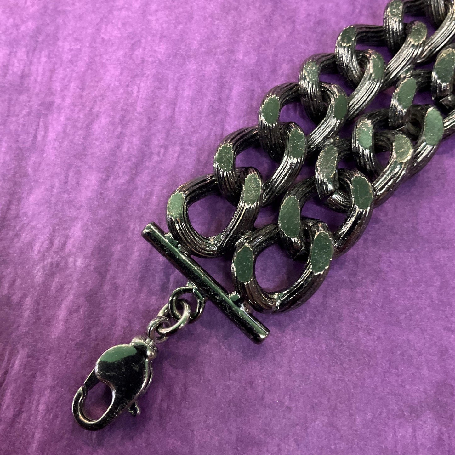 Vintage Butler and Wilson Gothic Pewter Crystal Statement Chain Bracelet , Faceted large crystal with silver and Borealis Rhinestones