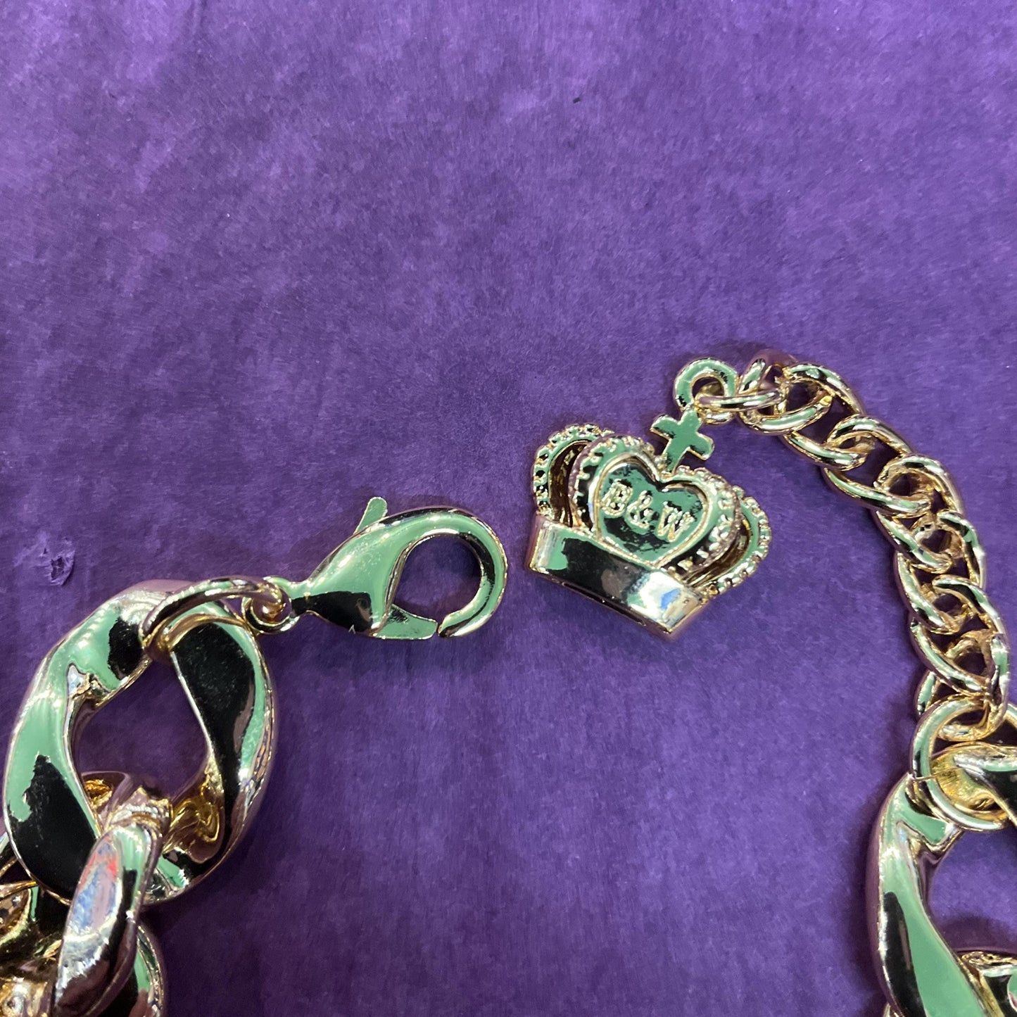 Vintage Butler and Wilson Gold Statement Crystal Chain Braclet, Wide curb chain with orange faceted borealis crystal, Signed