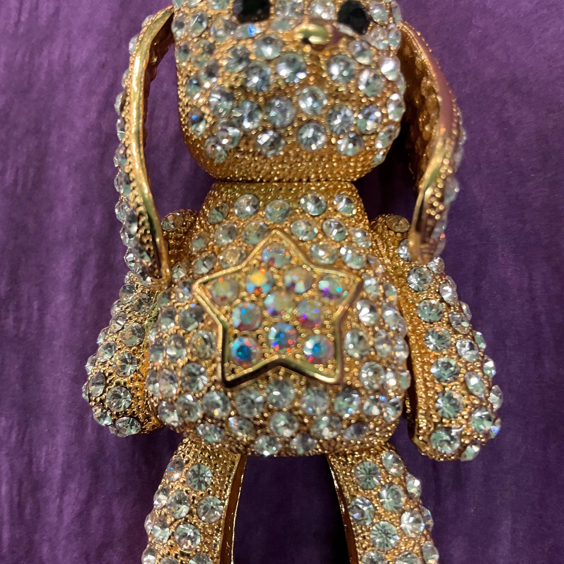 Vintage Butler and Wilson Large Crystal Puppy Handbag Charm / Keyring, Gold tone with silver & Borealis Rhinestones p, Dog lover gift