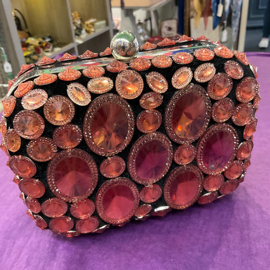 Vintage Butler and Wilson Black Velvet Bejewelled Evening Bag , Rose gold and copper Cabuchons, clutch or Shoulder Bag