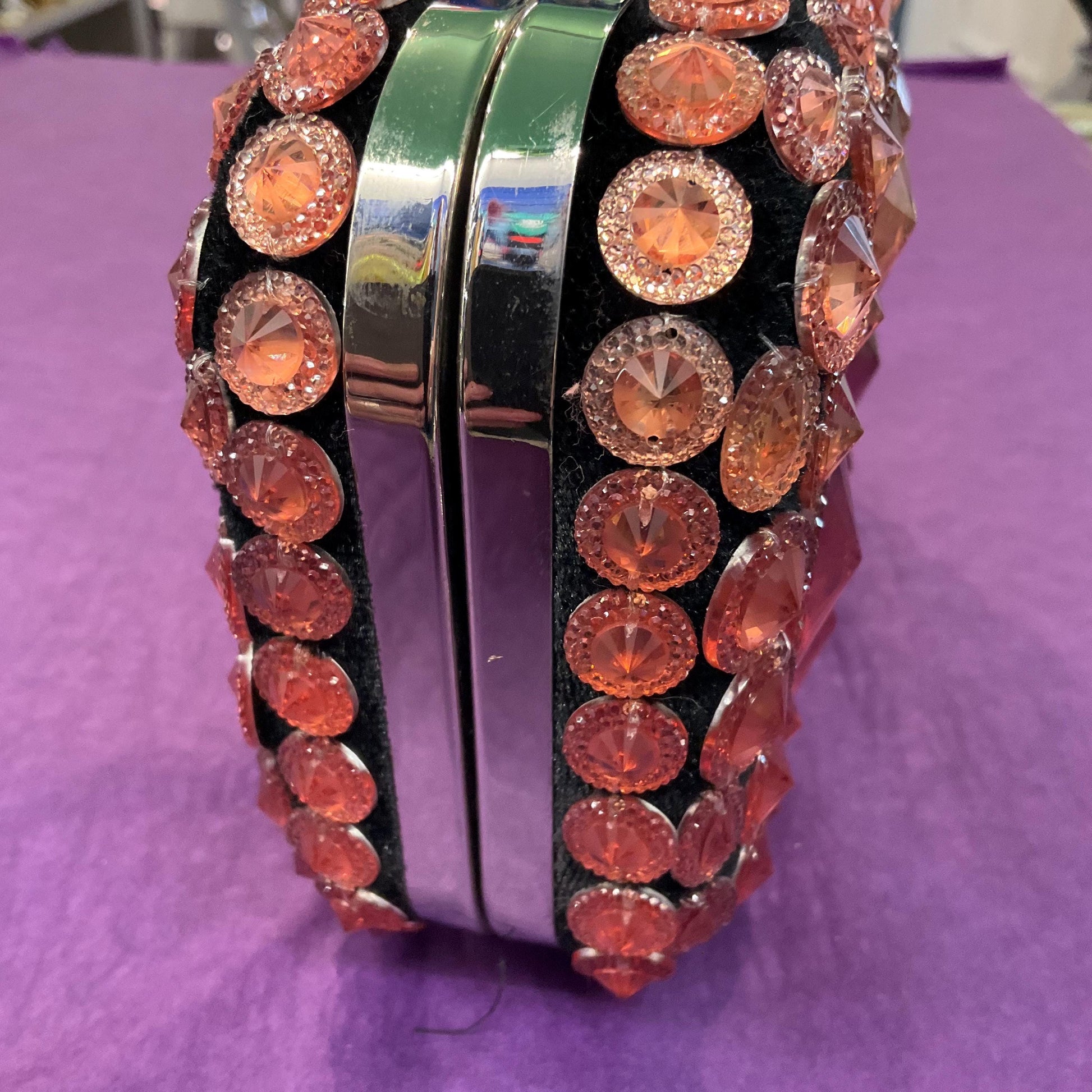 Vintage Butler and Wilson Black Velvet Bejewelled Evening Bag , Rose gold and copper Cabuchons, clutch or Shoulder Bag