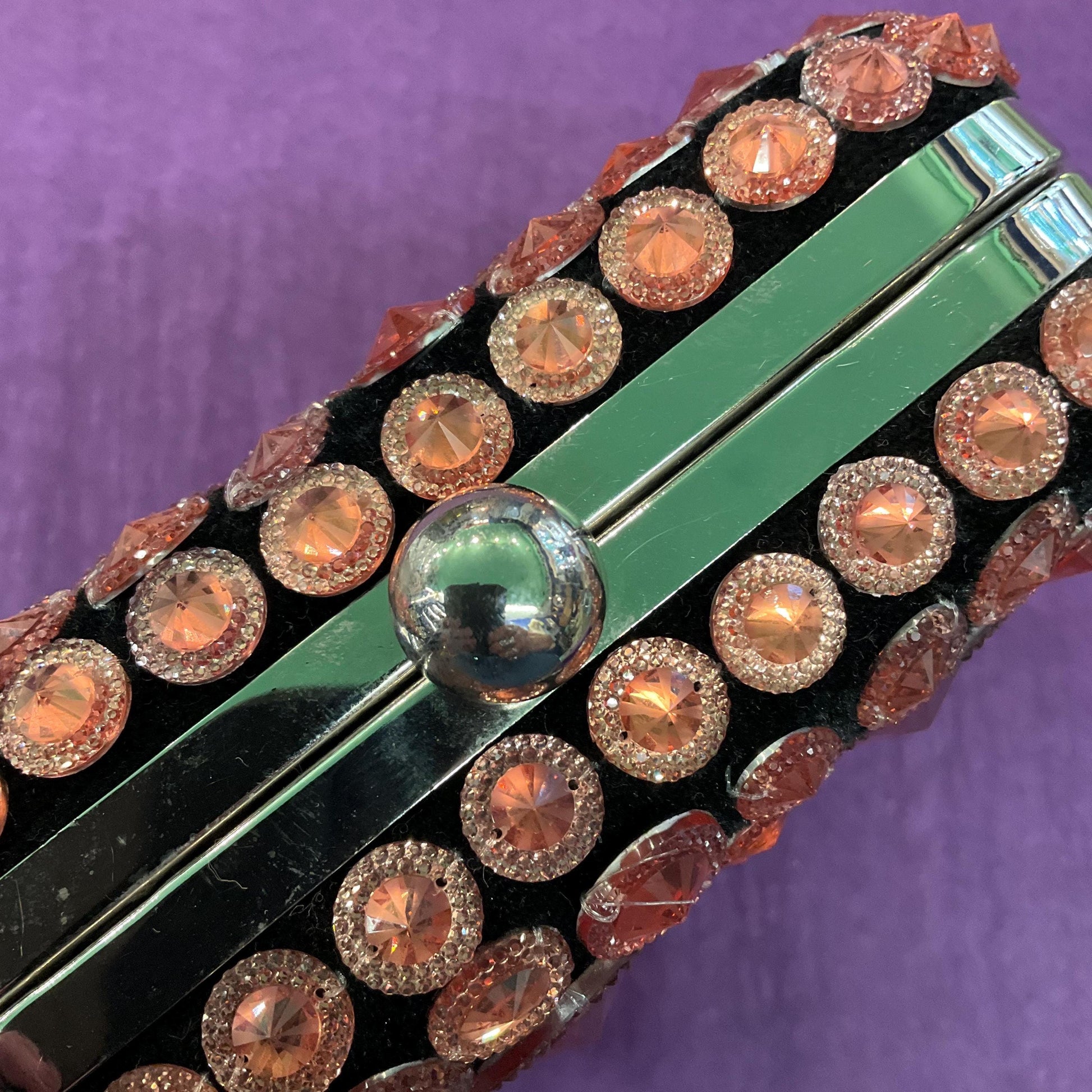 Vintage Butler and Wilson Black Velvet Bejewelled Evening Bag , Rose gold and copper Cabuchons, clutch or Shoulder Bag