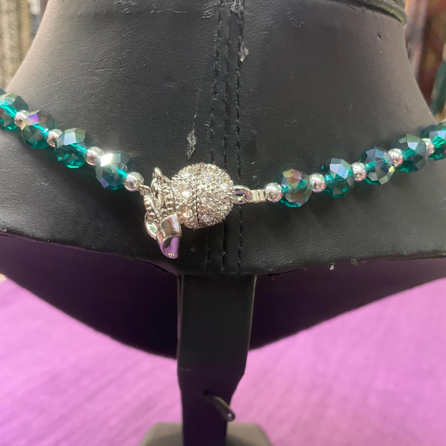 Vintage Butler and Wilson Jade Green Statement Crystal necklace, Faceted rainbow crystals, signed I original box.