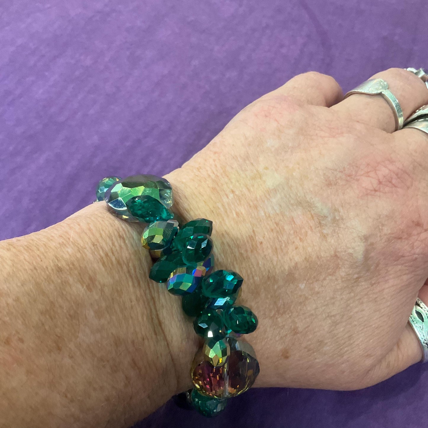 Vintage Butler and Wilson Jade Green Statement Crystal necklace, Faceted rainbow crystals, signed I original box.