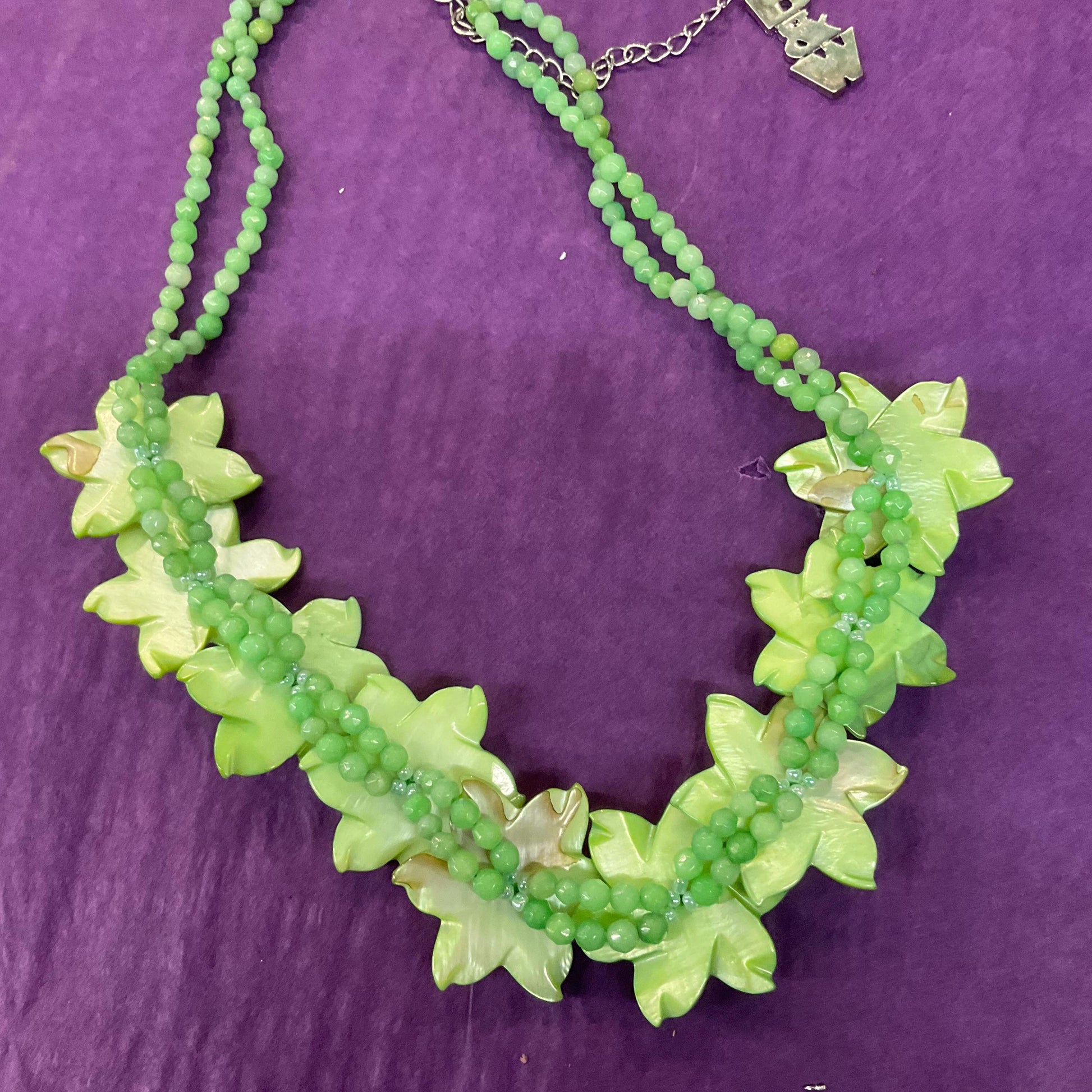 Vintage Butler and Wilson Green Flower Garland Fresh Water Pearl and Crystal Statement Necklace, Signed in original box