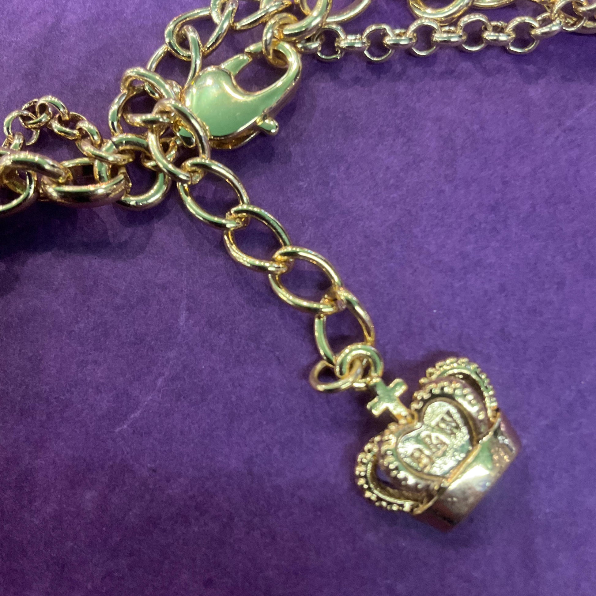 Vintage Butler and Wilson Borealis Crystal Double Strand Cross Necklace, Gold tone with Bright Pastel Faceted Crystals, Signed in box