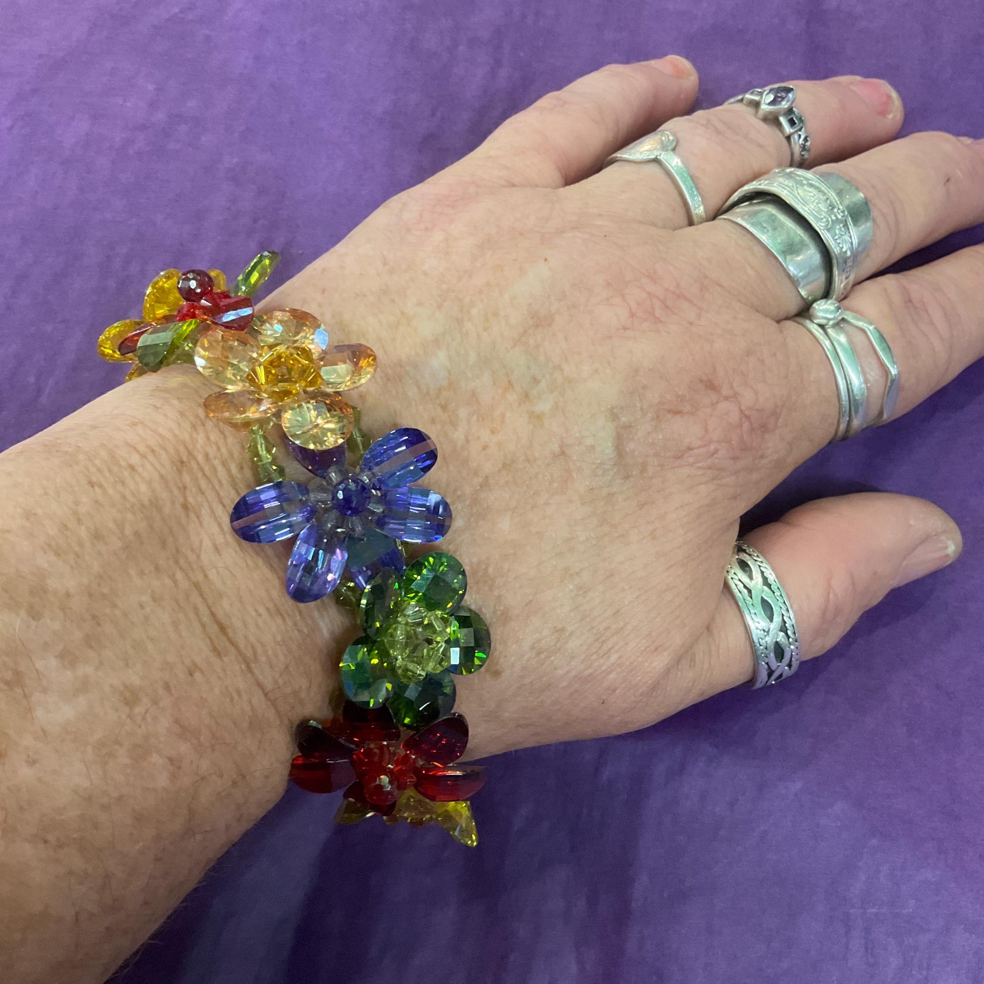 Vintage Butler and Wilson Multicoloured Flower Garland Crystal Bracelet, vivid Rainbow Crystals, signed , as new