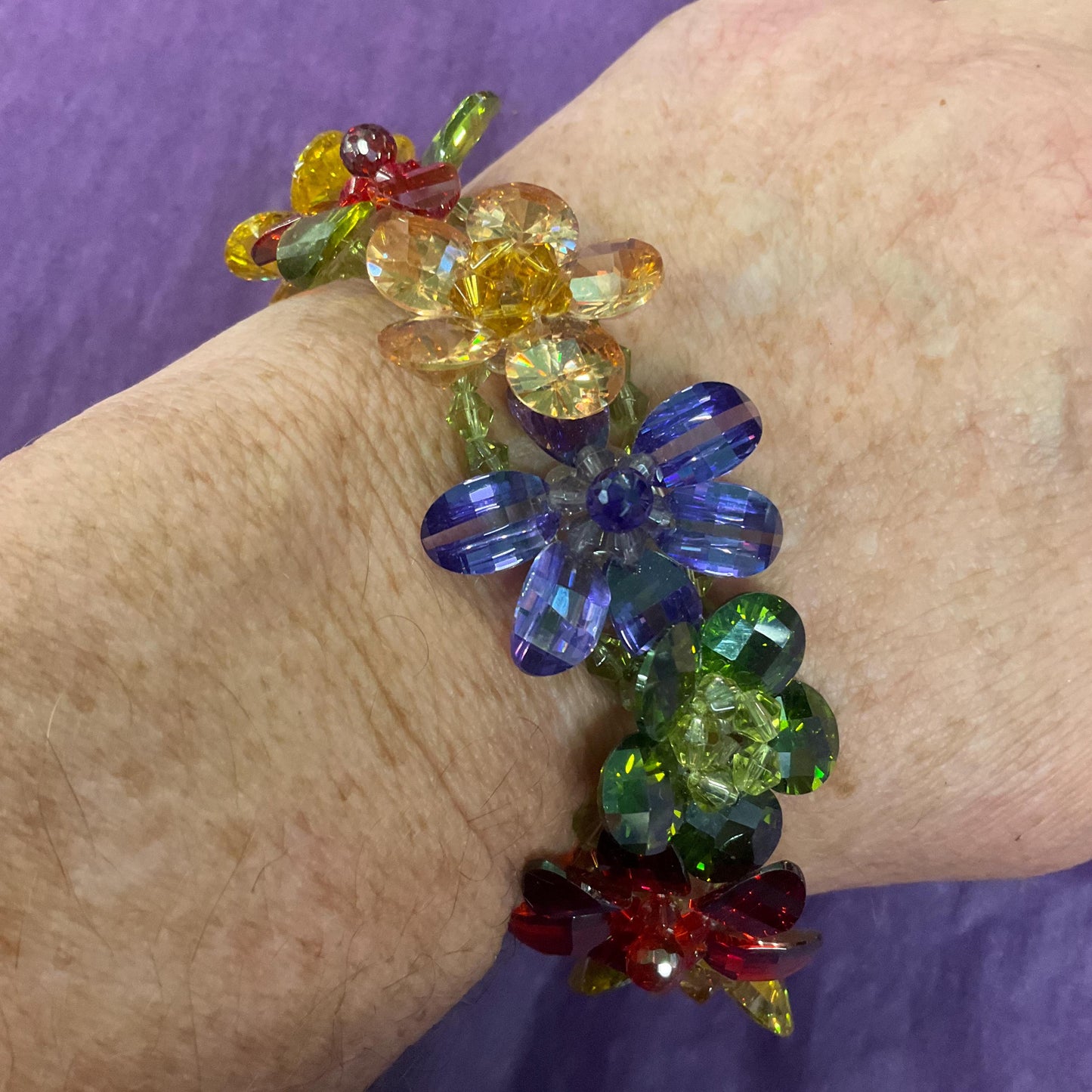 Vintage Butler and Wilson Multicoloured Flower Garland Crystal Bracelet, vivid Rainbow Crystals, signed , as new