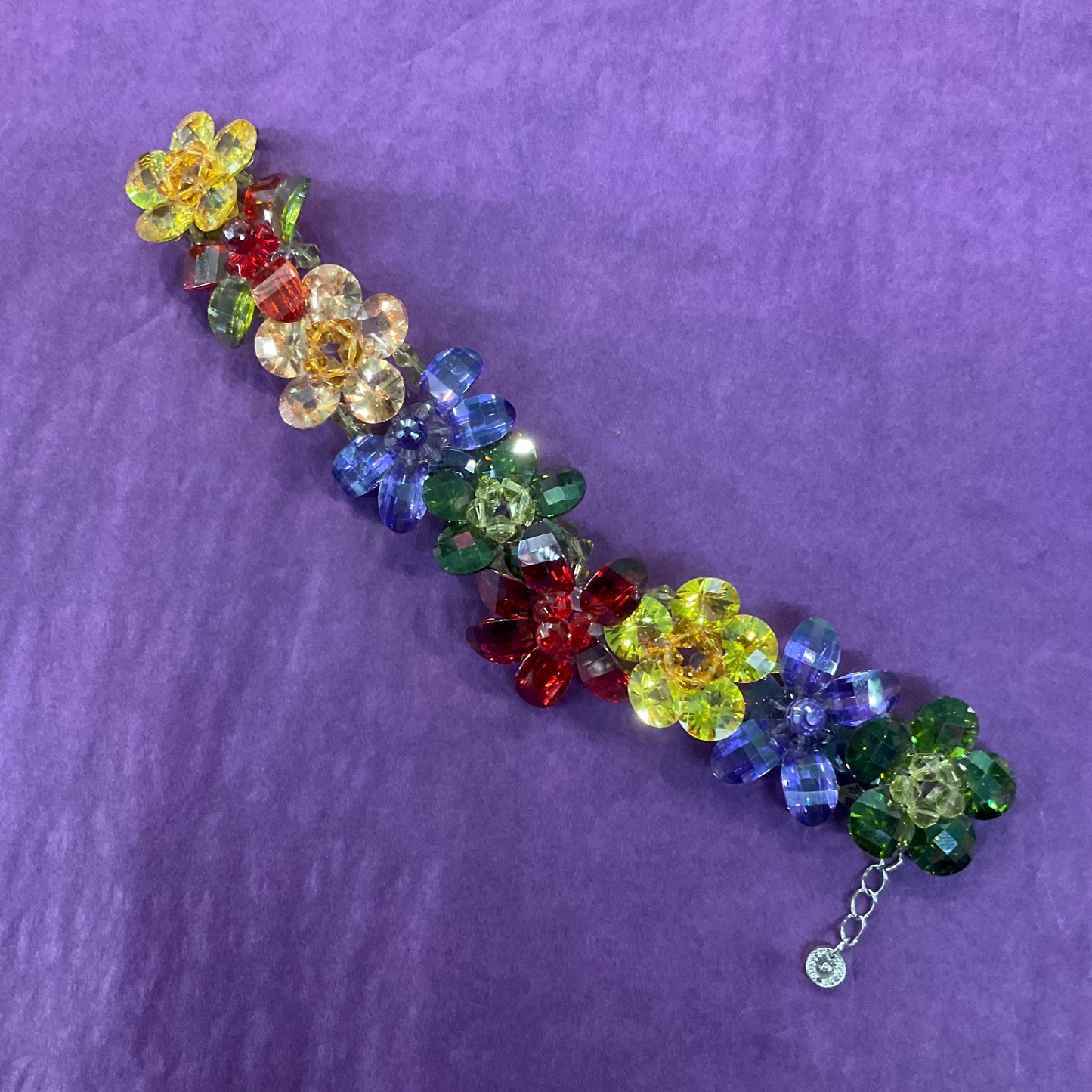 Vintage Butler and Wilson Multicoloured Flower Garland Crystal Bracelet, vivid Rainbow Crystals, signed , as new