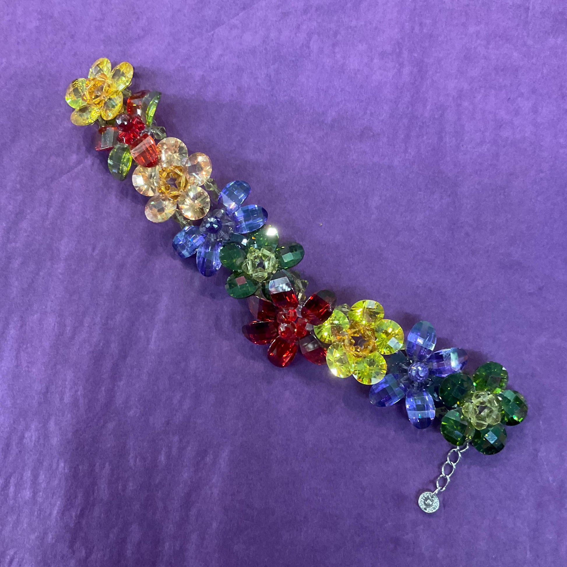 Vintage Butler and Wilson Multicoloured Flower Garland Crystal Bracelet, vivid Rainbow Crystals, signed , as new