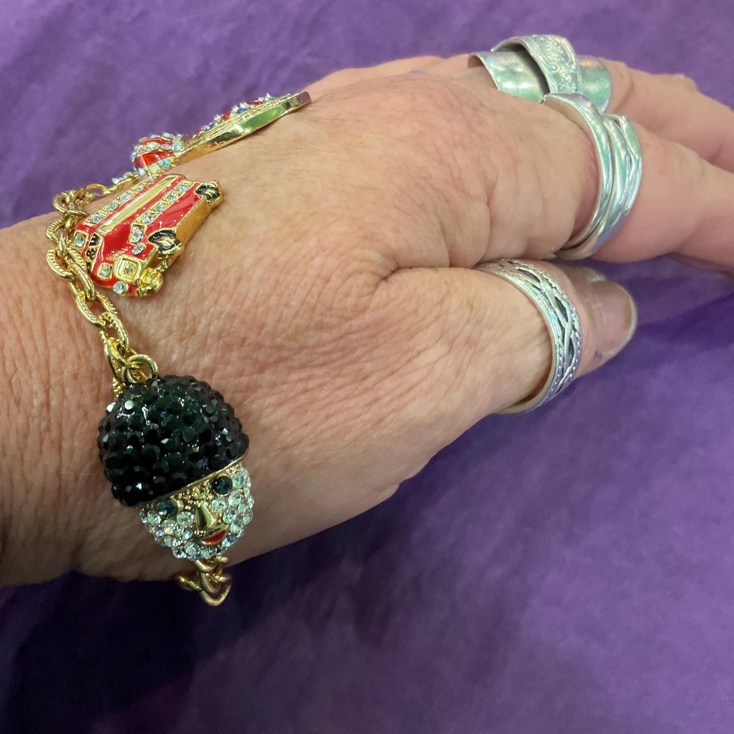 Vintage Butler and Wilson Crystal London Icons Charm Bracelet, Gold tone with enamel and multicoloured rhinestones, signed