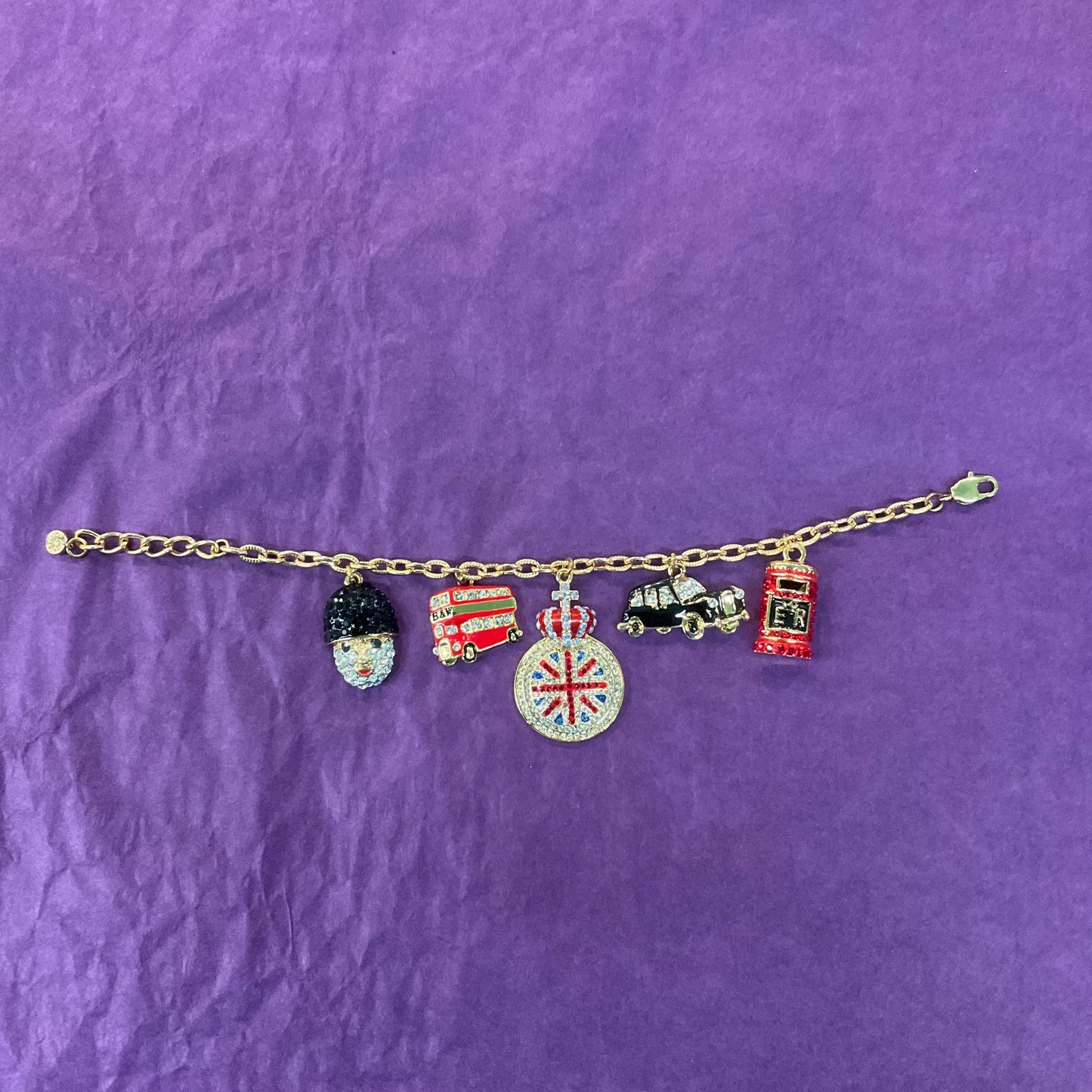 Vintage Butler and Wilson Crystal London Icons Charm Bracelet, Gold tone with enamel and multicoloured rhinestones, signed