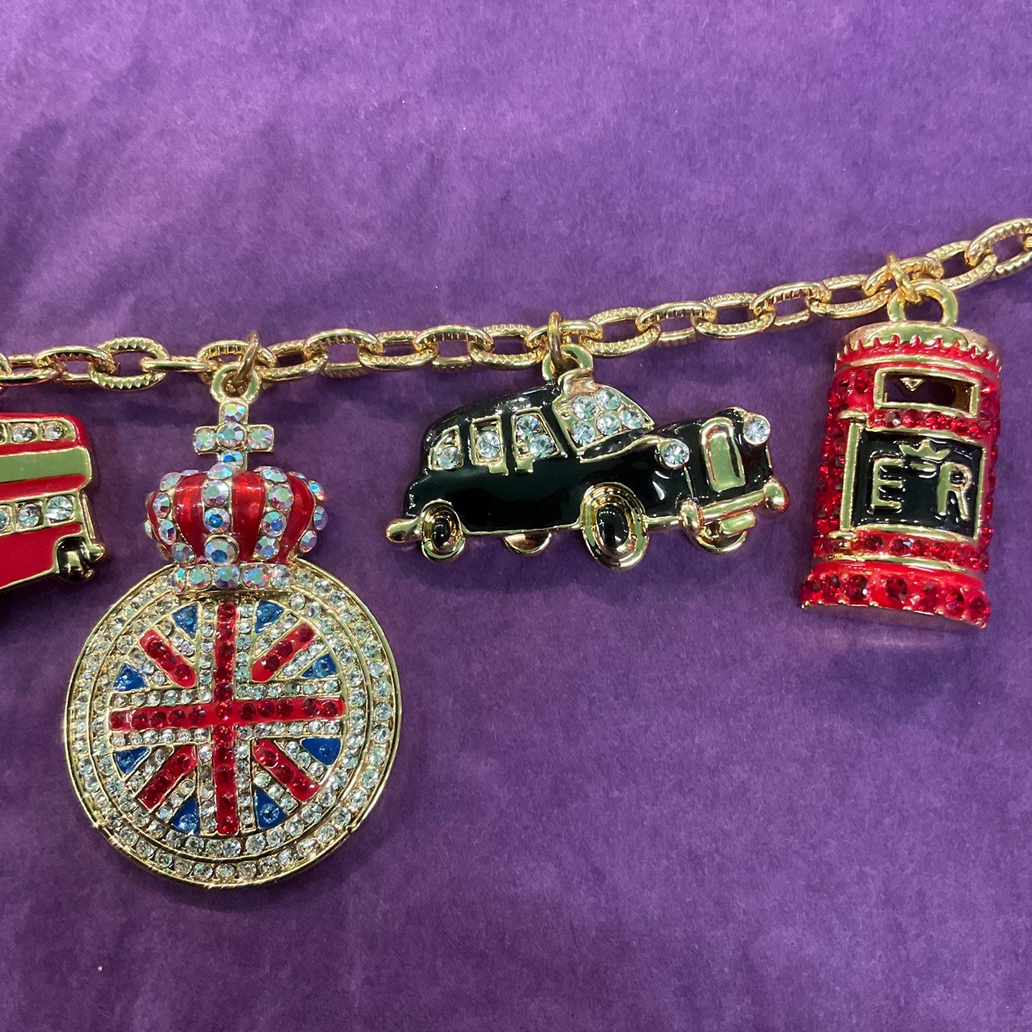 Vintage Butler and Wilson Crystal London Icons Charm Bracelet, Gold tone with enamel and multicoloured rhinestones, signed