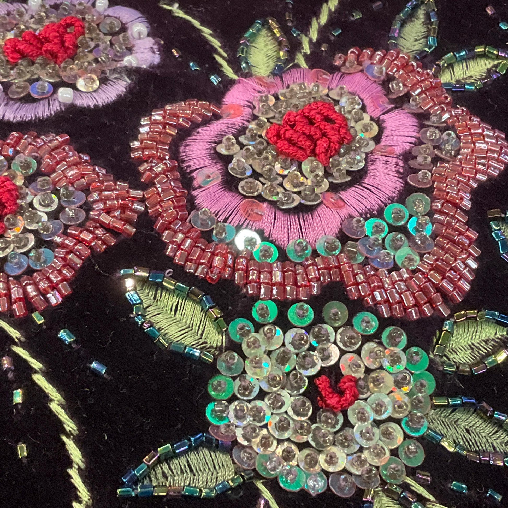Vintage VENDULA Purple Velvet Embellished Evening Bag, Flower Embroidery with multicoloured sequins and Beads
