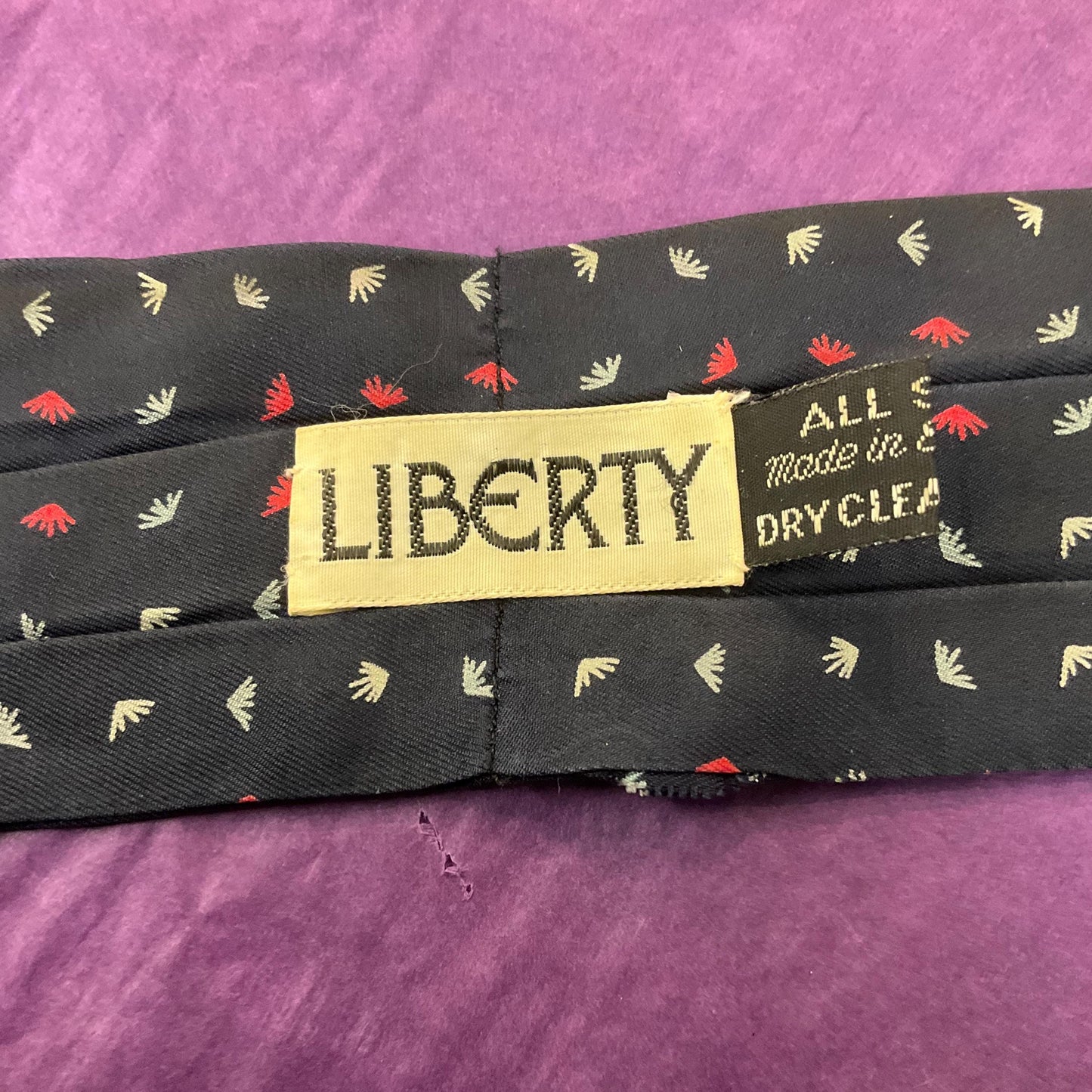 Vintage Gents Pure Silk Cravat by Liberty, Navy, Silver and Red ditsy print, vintage wedding, gifts for him