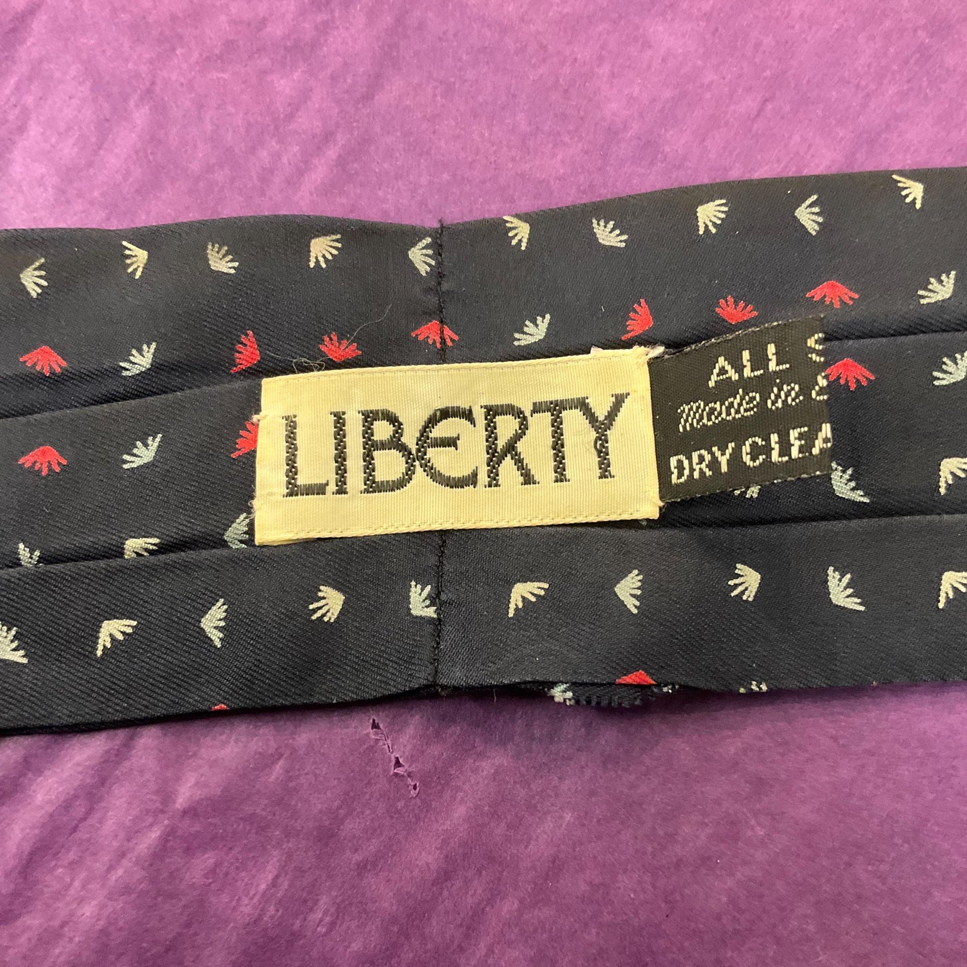 Vintage Gents Pure Silk Cravat by Liberty, Navy, Silver and Red ditsy print, vintage wedding, gifts for him