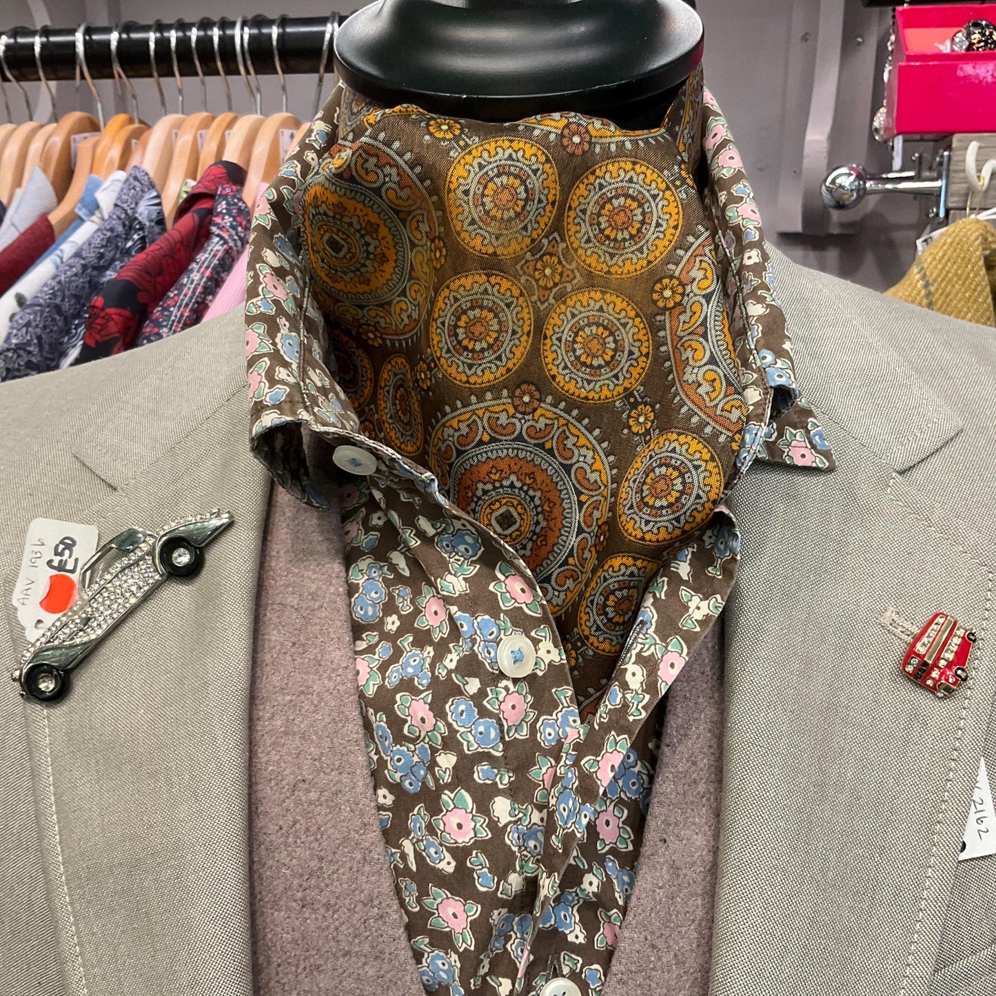 Vintage Gents Tootal ‘ Grosvenor’ Acetate Paisley Print Cravat, Shades of Bronze, Brown, Orange and Duck Egg, Vintage Man