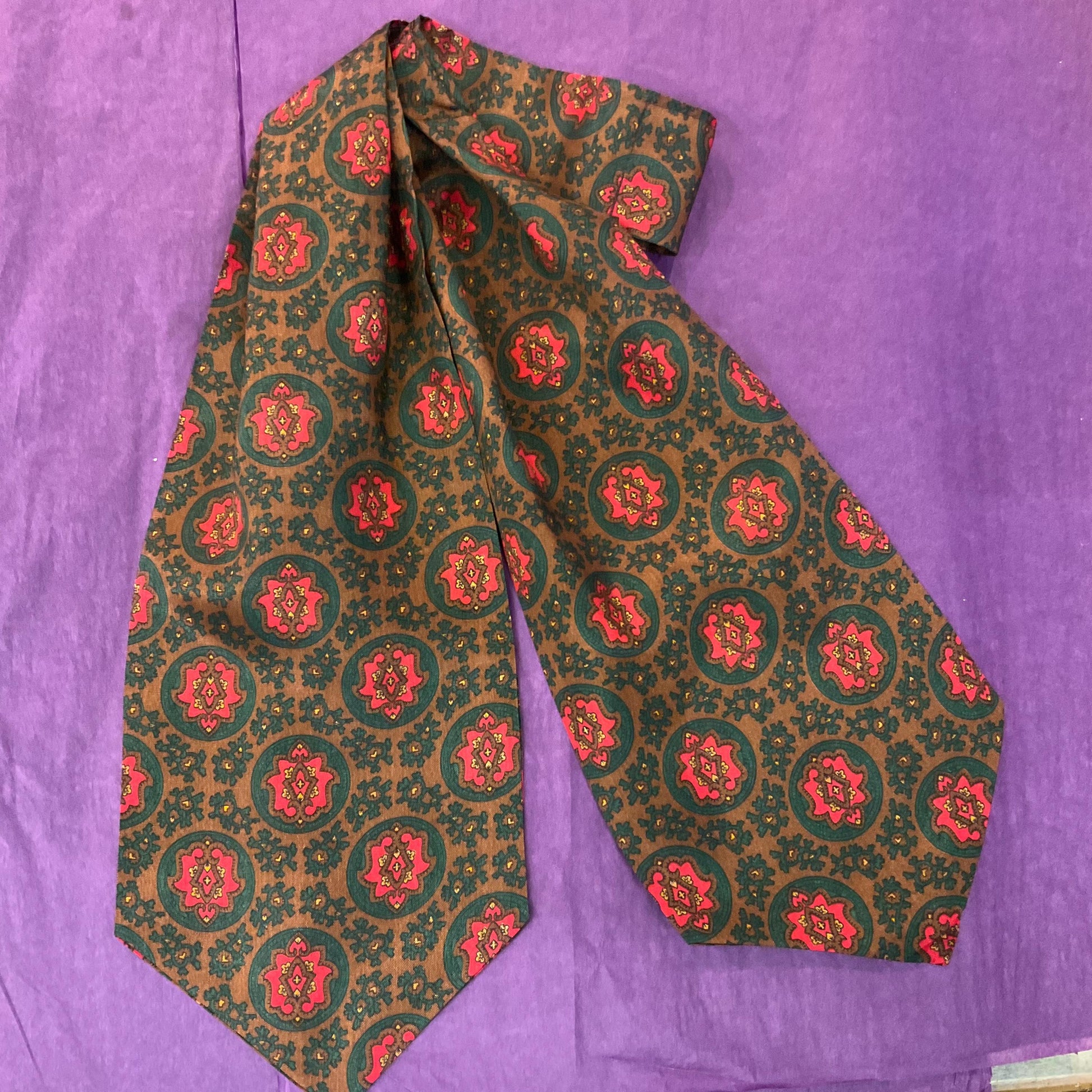 Vintage Gents Tootal Acetate Paisley Cravat, shades of Bronze, Red, Green, and Gold, Vintage Man, Formal Event