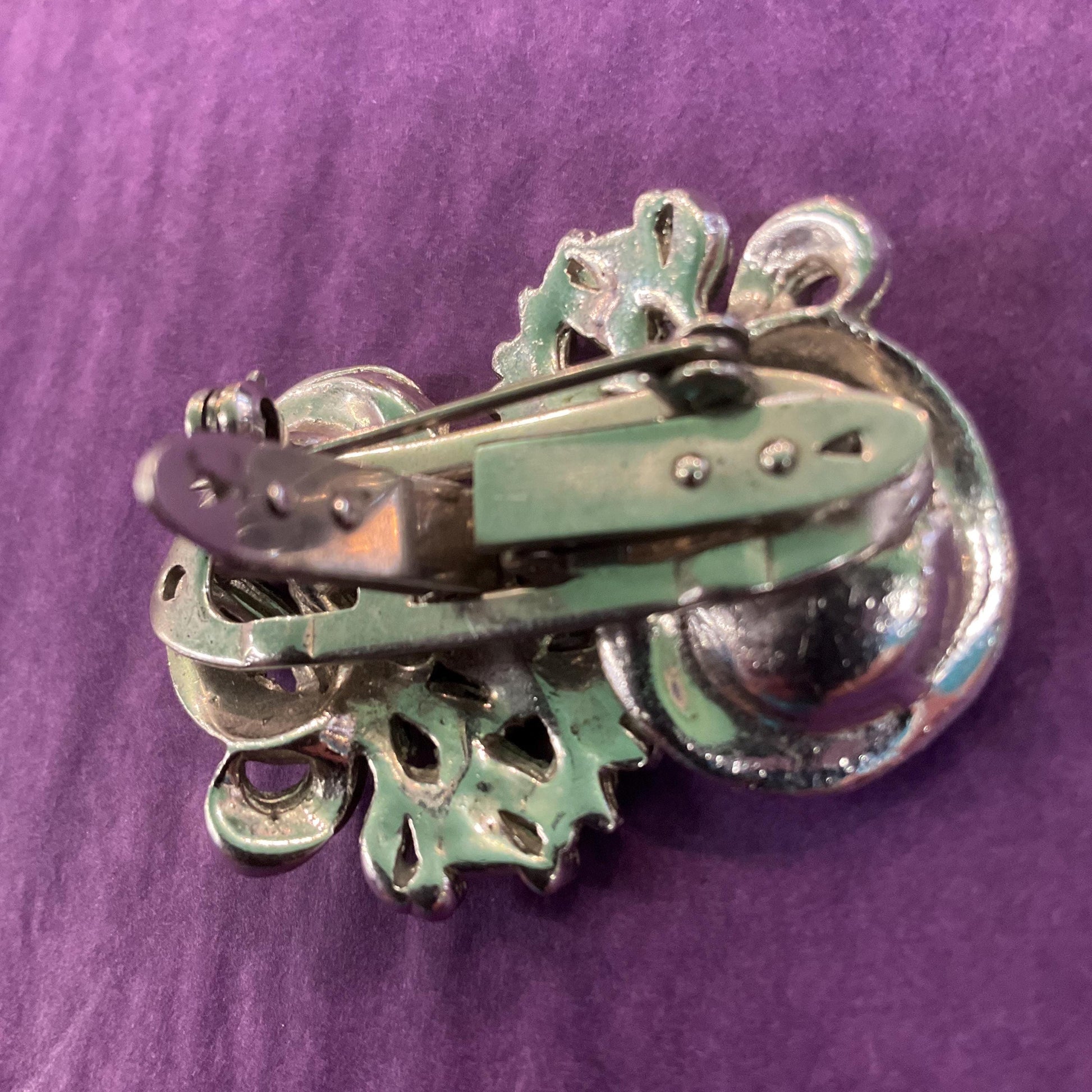 Antique Art Deco Silver Tone and Marcasite Brooch or Dress Clips, Flapper Girl, Great Gatsby