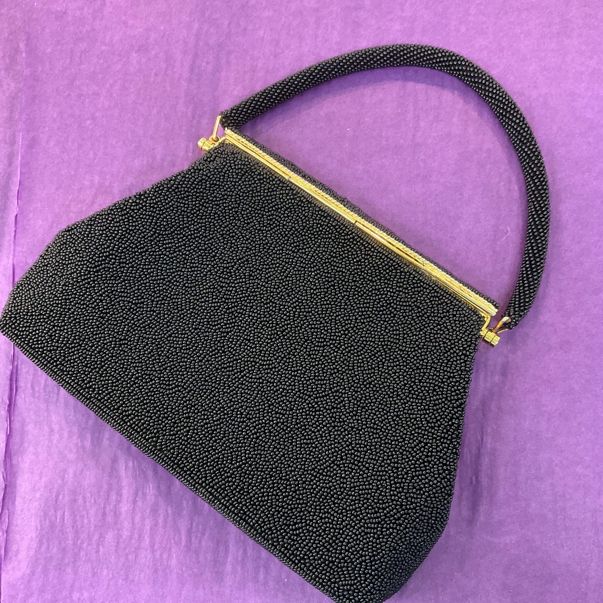 Vintage 1950s Hand Beaded Floral Petite Pointe Embroidered Eveing Bag, Lucky Sixpence 1955 inside, Formal Event