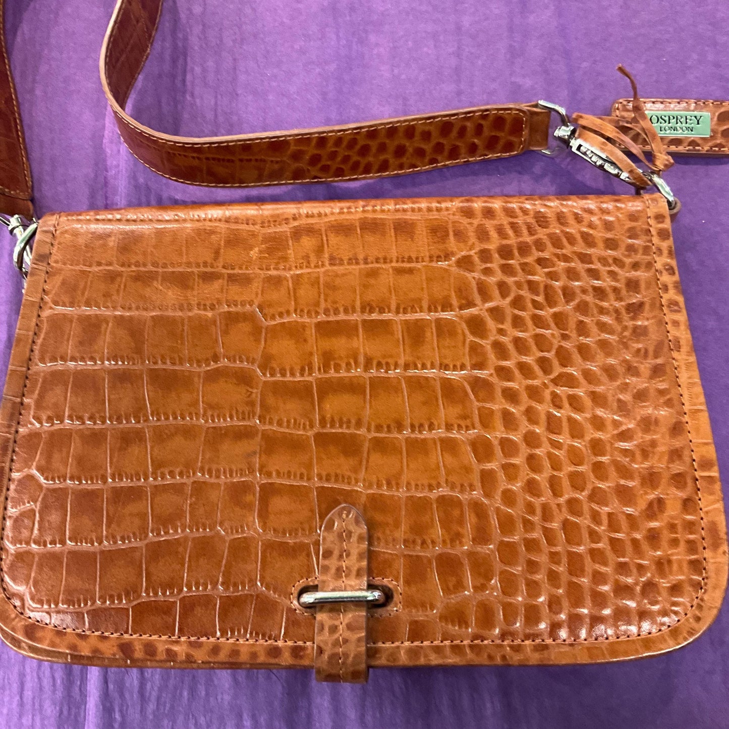 Vintage Osprey Tan Leather Mock Croc Shoulder Bag, Designed by Graeme Ellison