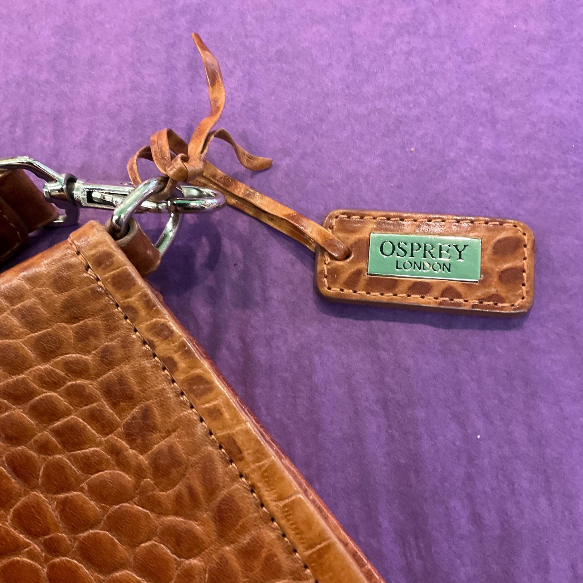 Vintage Osprey Tan Leather Mock Croc Shoulder Bag, Designed by Graeme Ellison