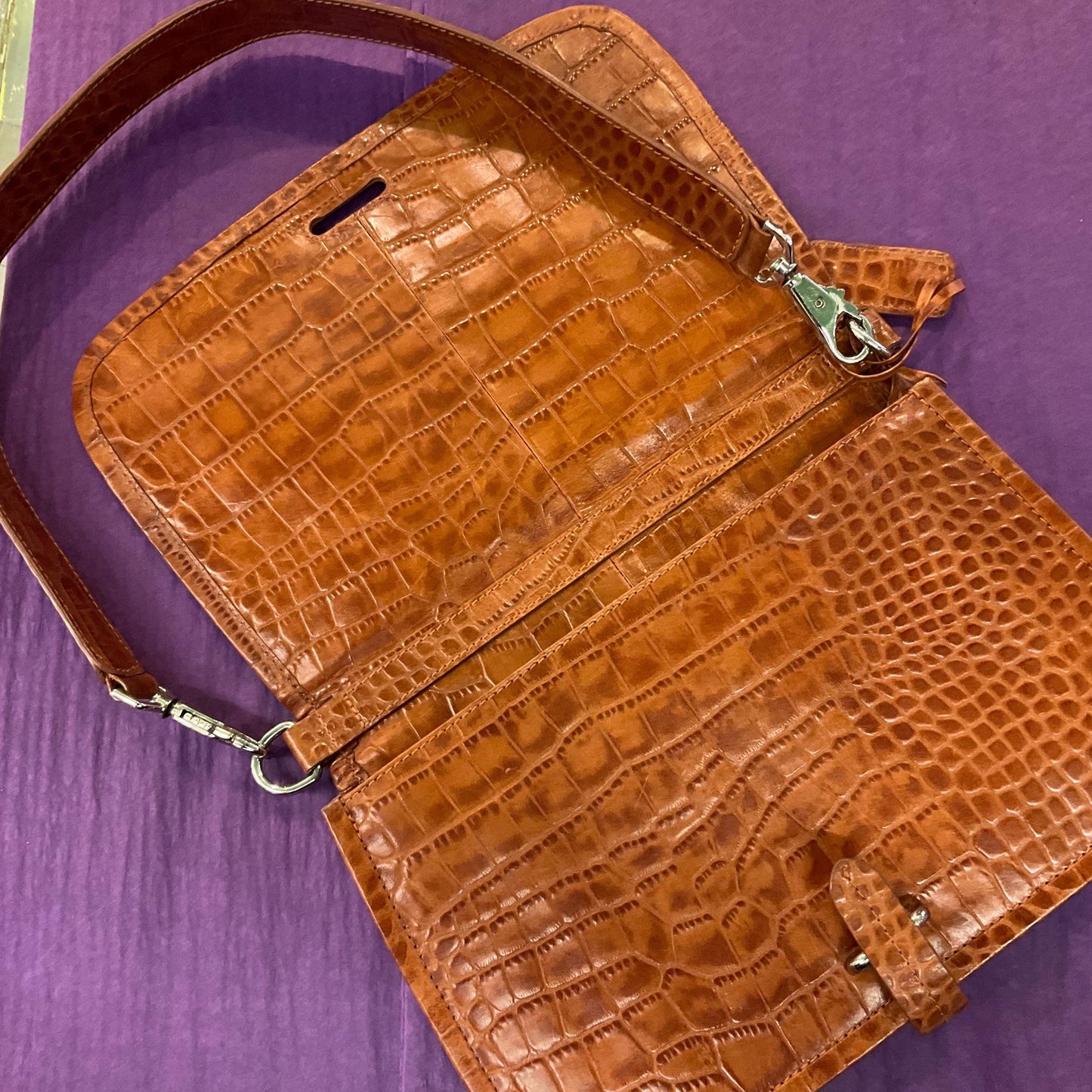 Vintage Osprey Tan Leather Mock Croc Shoulder Bag, Designed by Graeme Ellison
