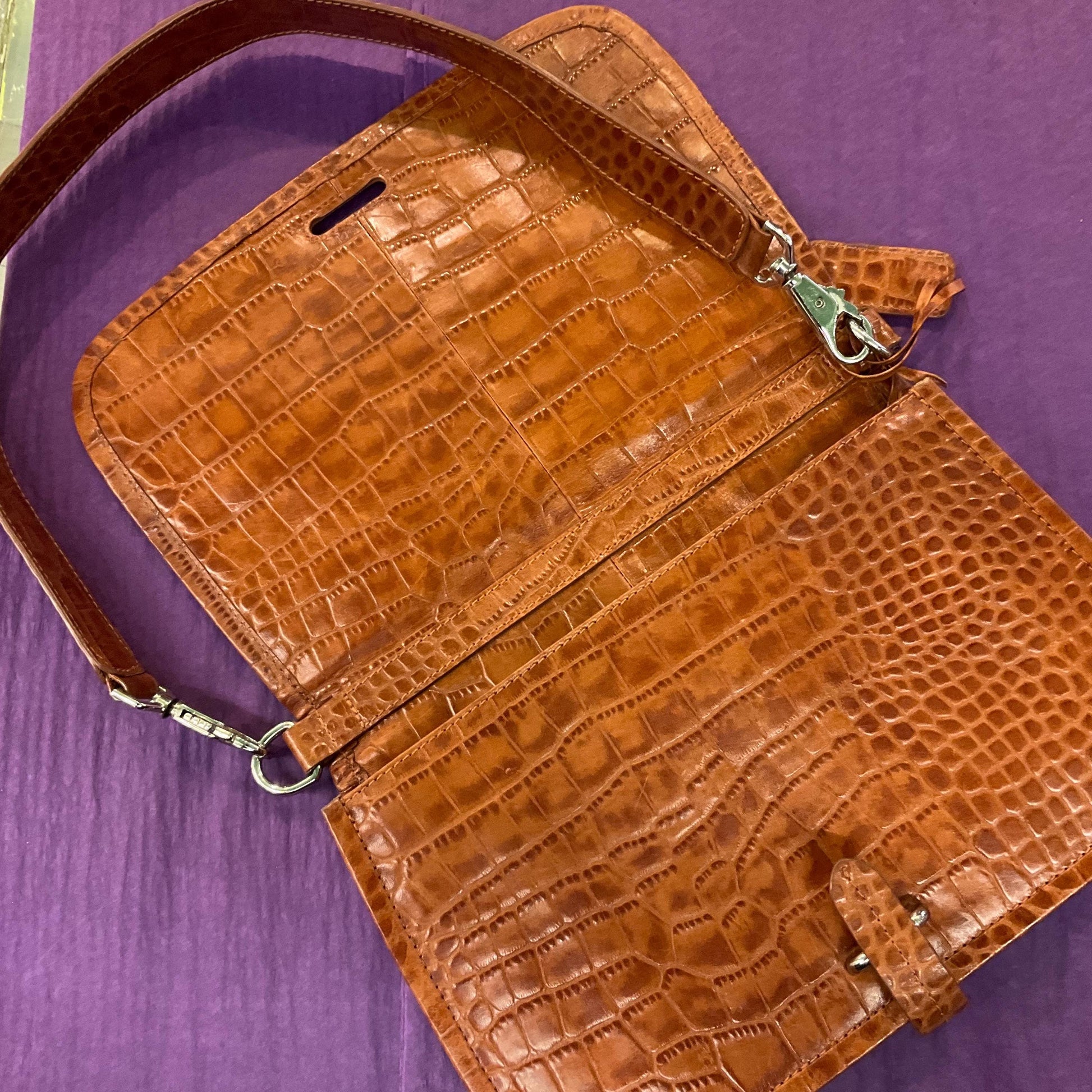 Vintage Osprey Tan Leather Mock Croc Shoulder Bag, Designed by Graeme Ellison