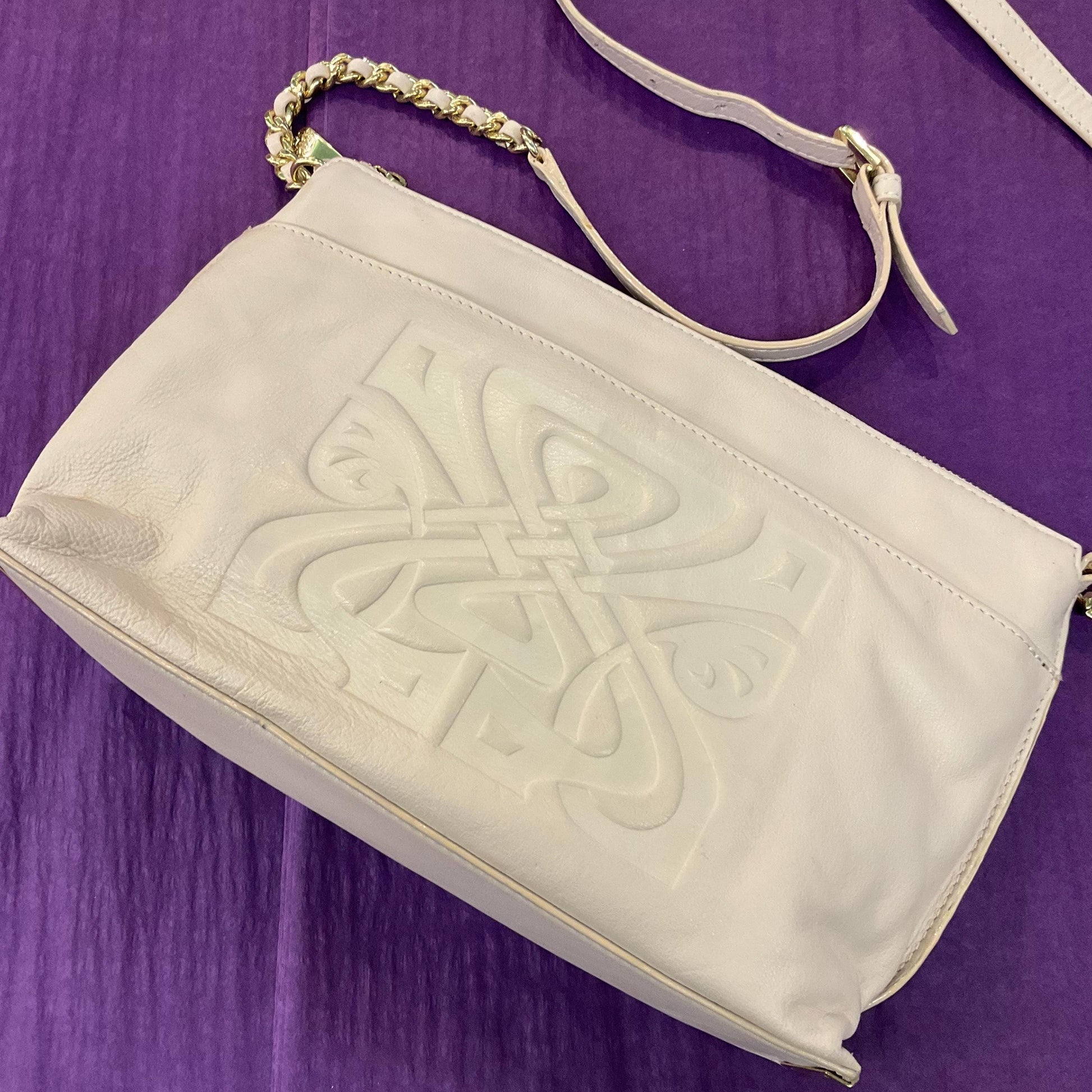 Vintage BIBA Cream Leather Shoulder Bag, Adjustable leather and Gold chain strap