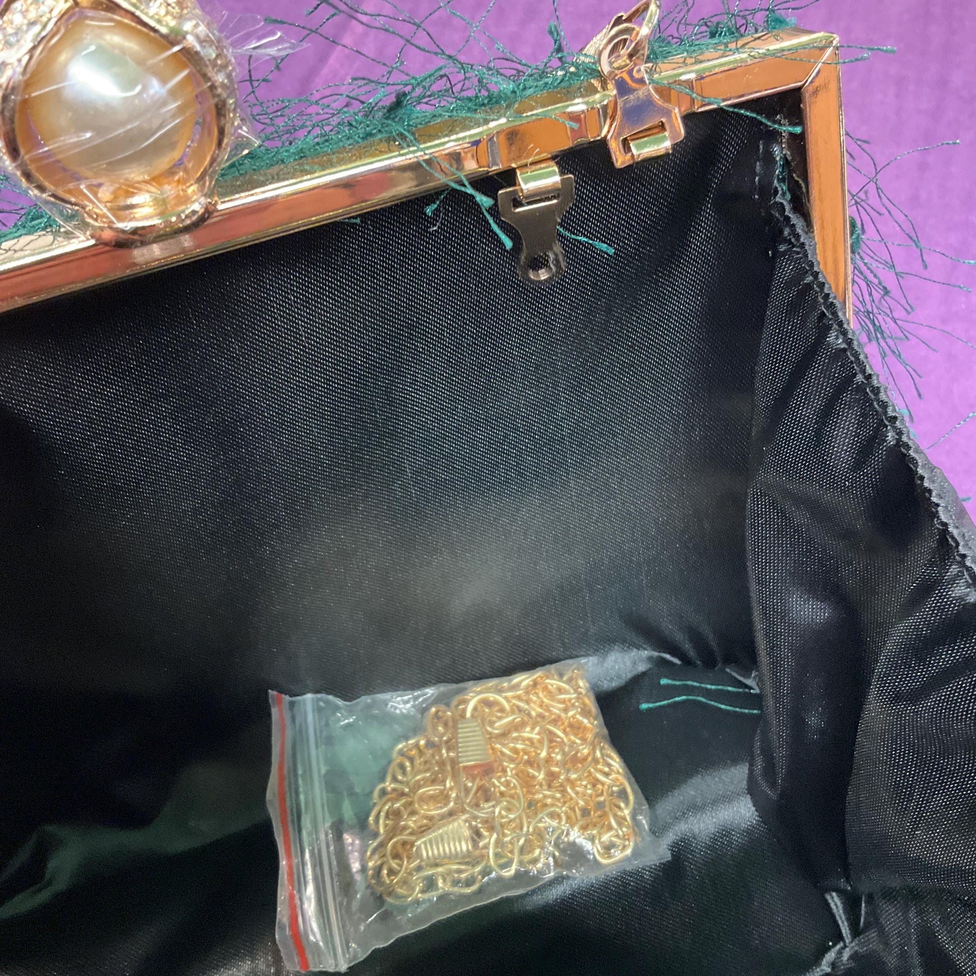 Vintage Deep Green Fringed Evening Box Bag, clutch, handbag or Shoulder chain strap