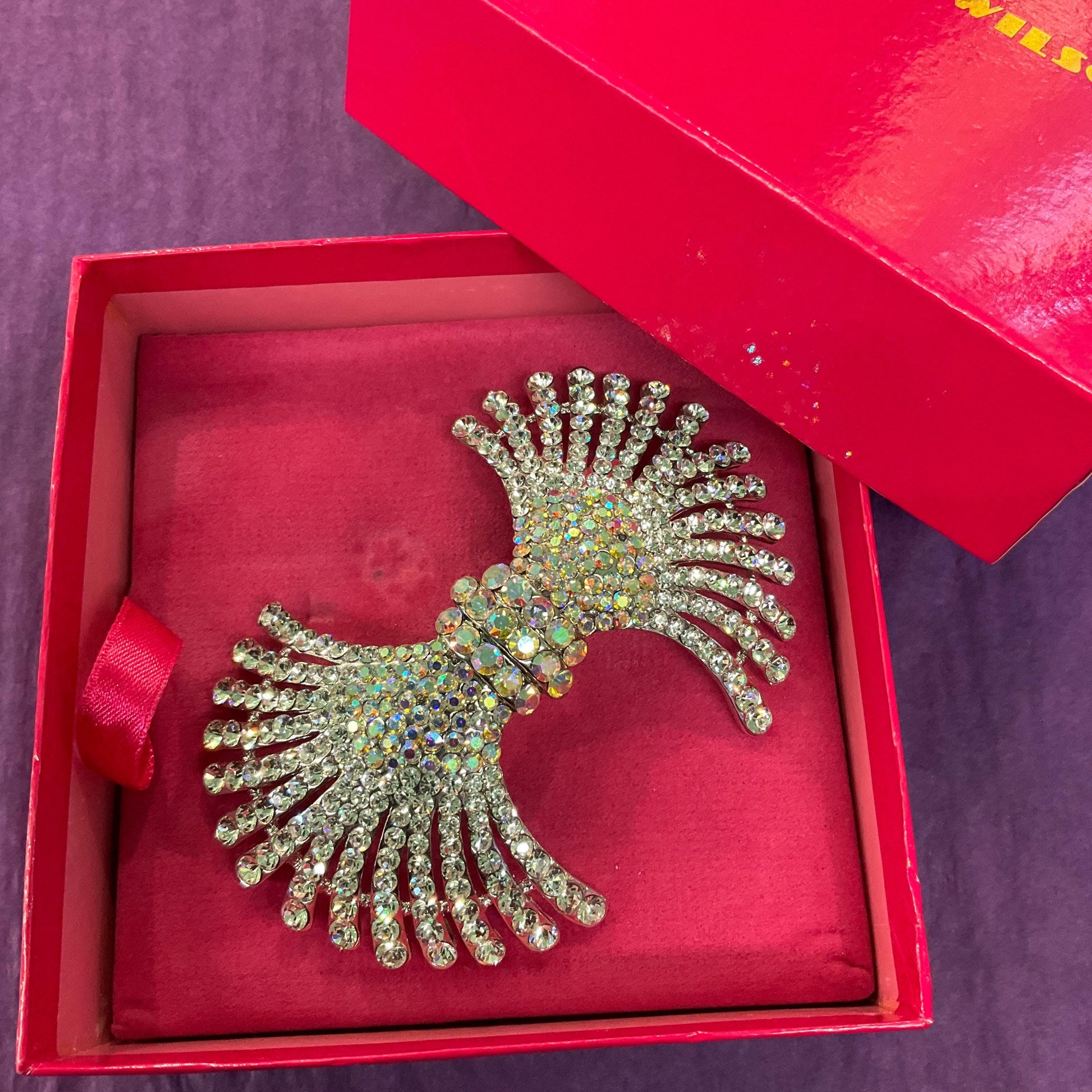 Vintage Butler and Wilson Large Art Deco Crystal Brooch, silver tone with silver and Aurora Borealis crystals