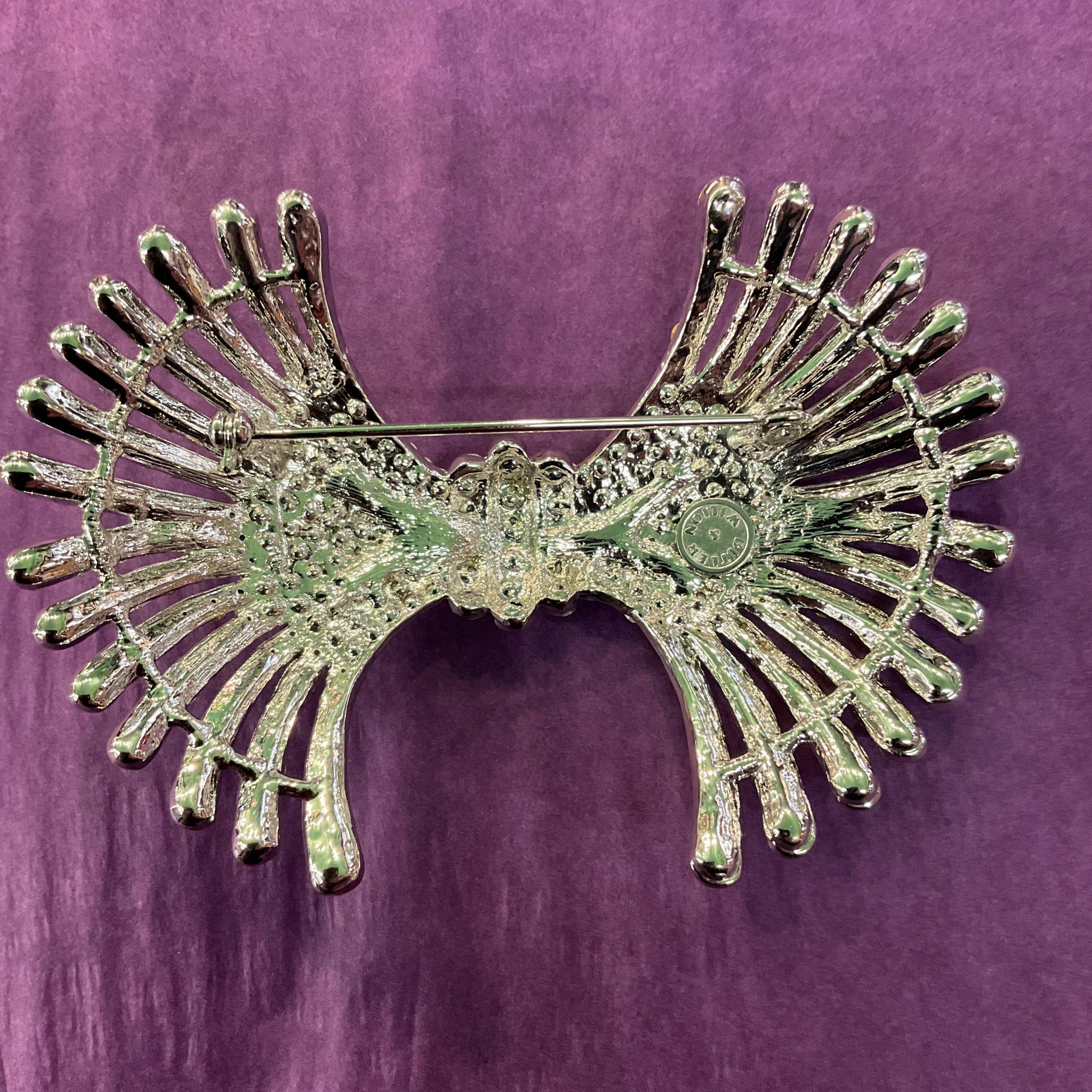 Vintage Butler and Wilson Large Art Deco Crystal Brooch, silver tone with silver and Aurora Borealis crystals