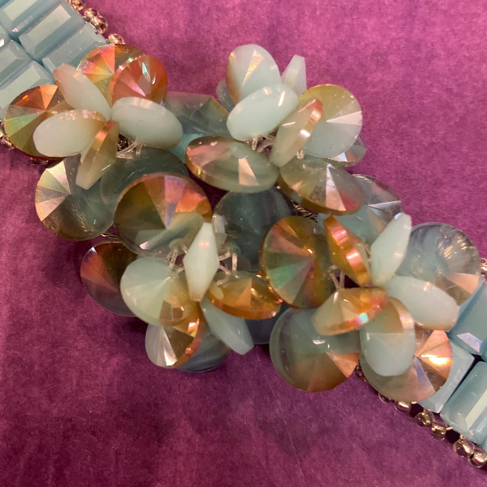 Vintage Butler and Wilson Turquoise and Gold Ombré Crystal Floral Bracelet, Signed in original box