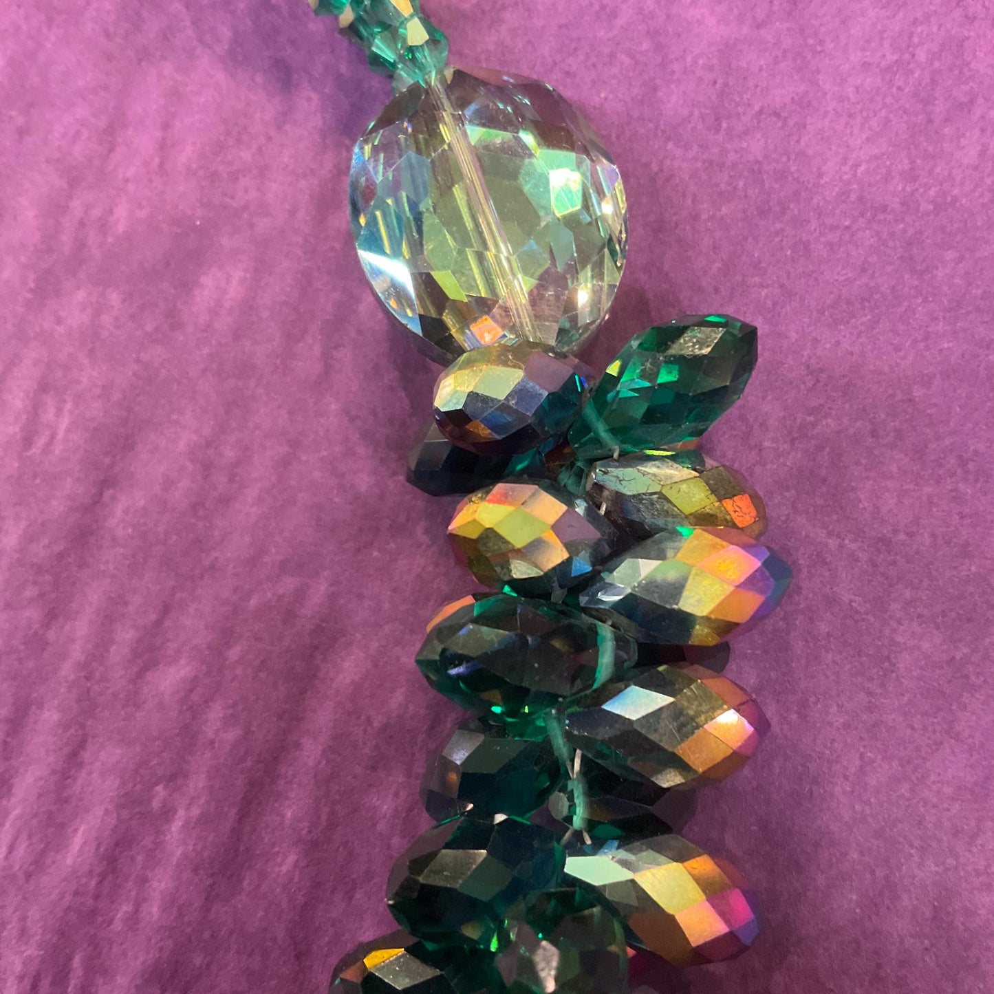 Vintage Butler and Wilson Jade Green Statement Crystal necklace, Faceted rainbow crystals, signed I original box.