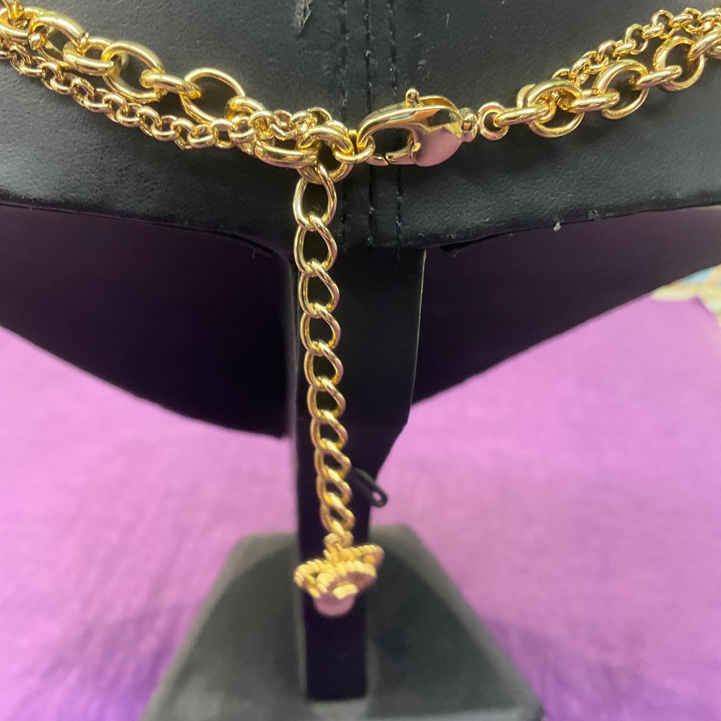 Vintage Butler and Wilson Borealis Crystal Double Strand Cross Necklace, Gold tone with Bright Pastel Faceted Crystals, Signed in box