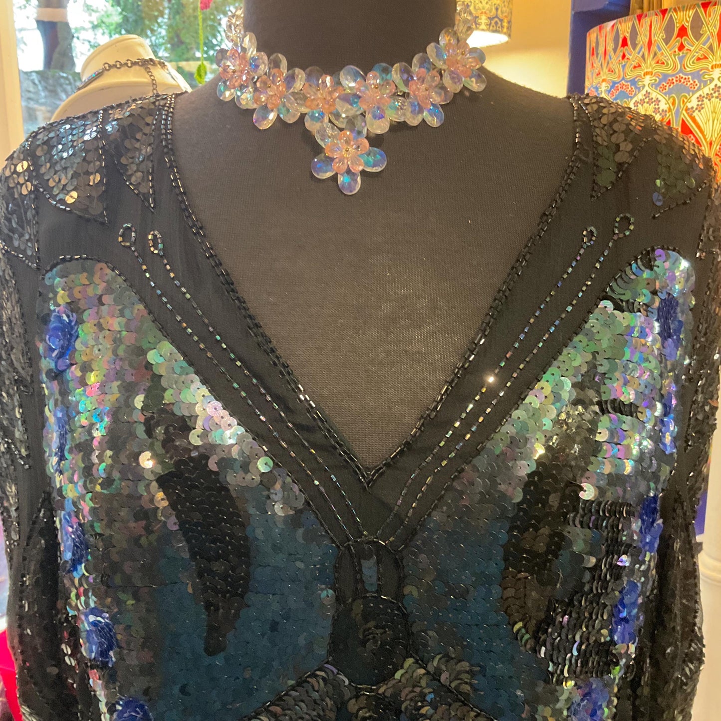 Vintage Butler and wilson Crystal Pale Pink Flower Garland Neckace and Stud Earring Set, sparkling Borealis rainbow crystal