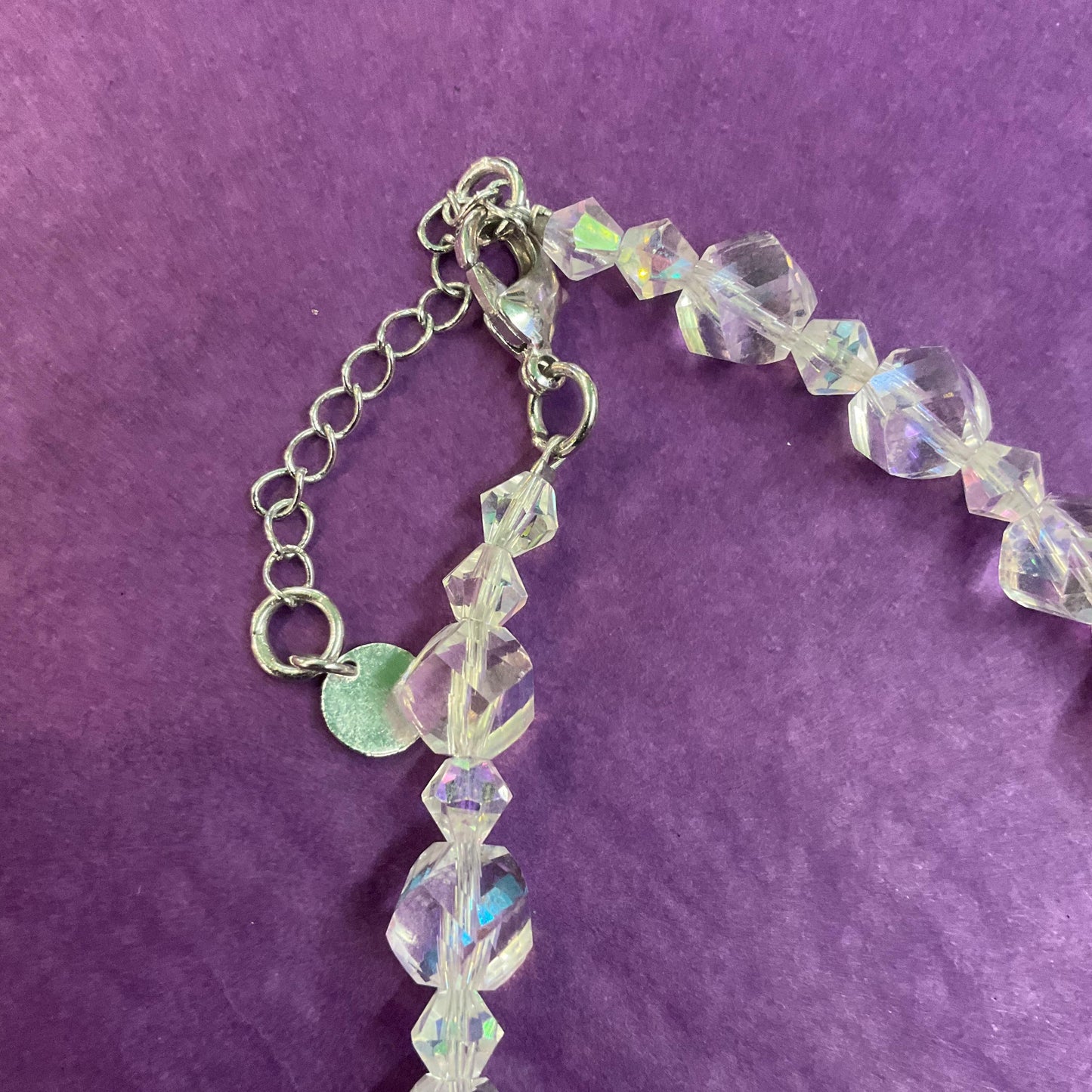 Vintage Butler and wilson Crystal Pale Pink Flower Garland Neckace and Stud Earring Set, sparkling Borealis rainbow crystal